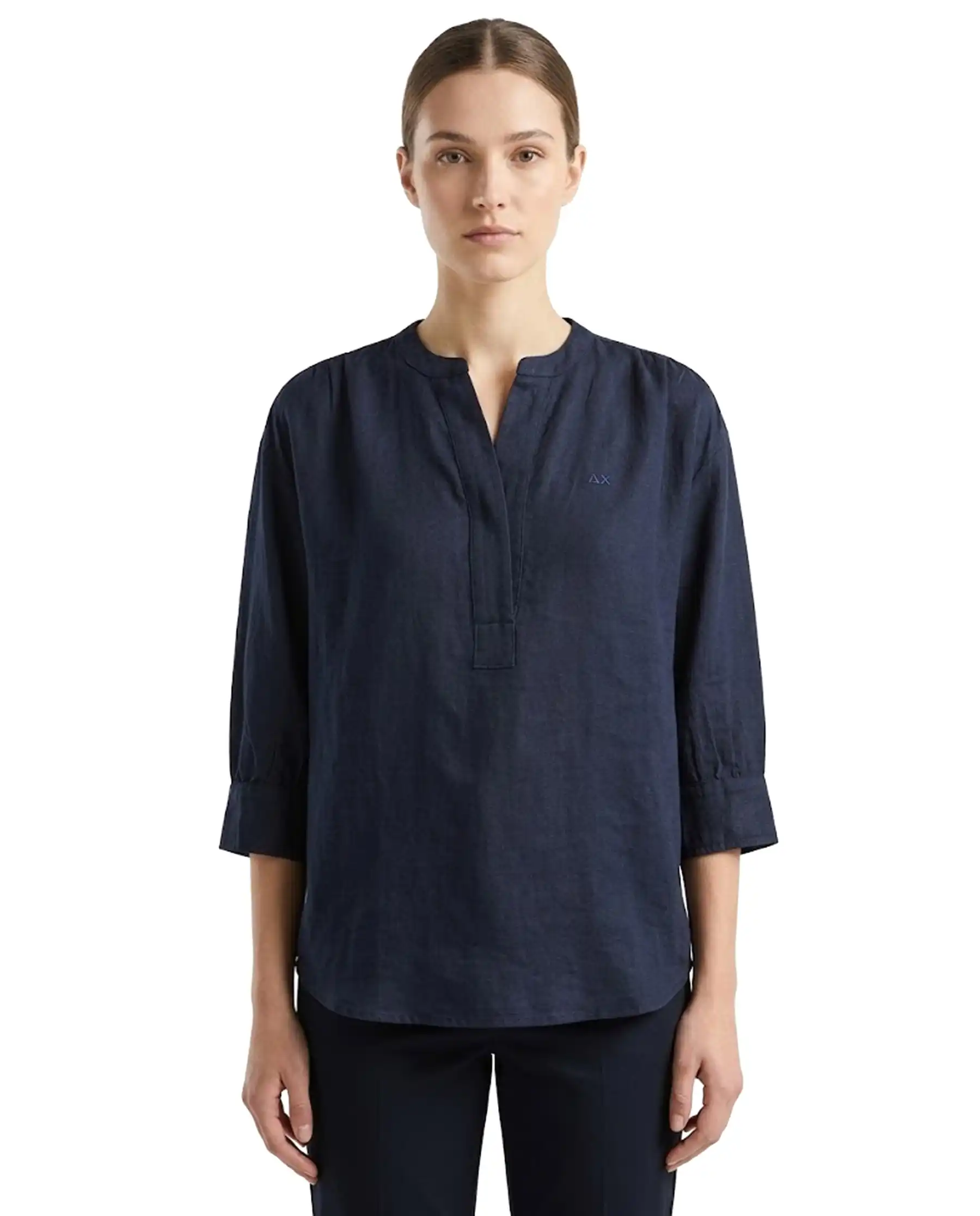 SUN 68 SUN 68 BLUSA HENLEY LINEN BLU BLU