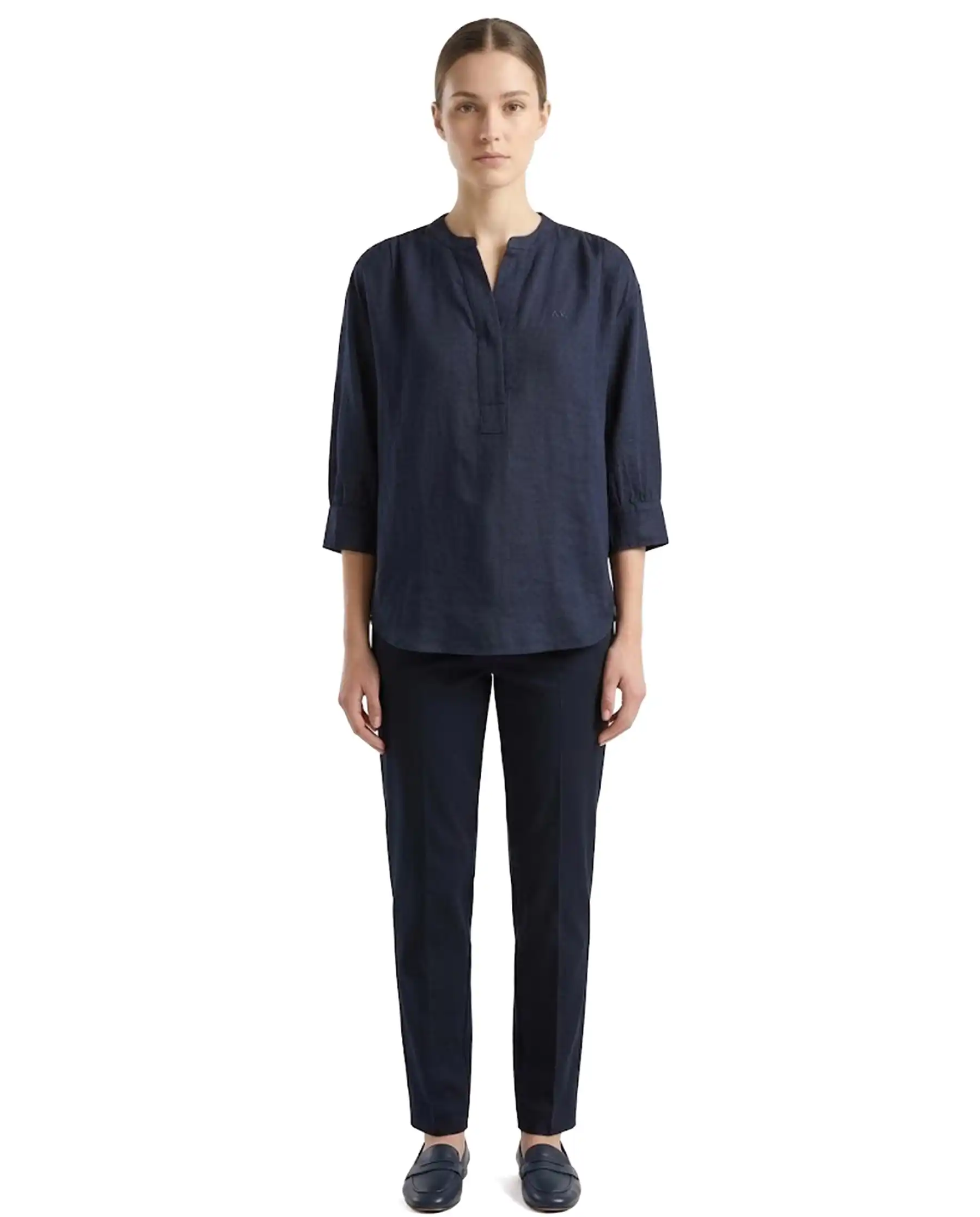 SUN 68 SUN 68 BLUSA HENLEY LINEN BLU BLU