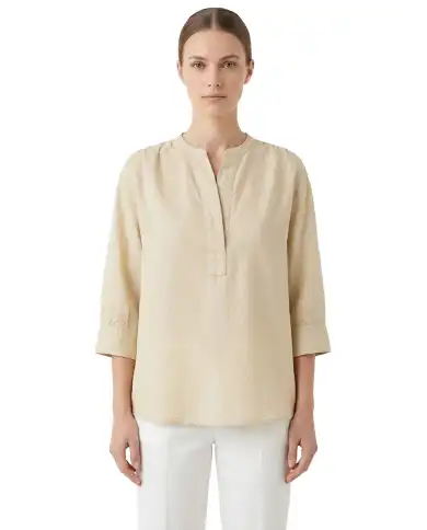 SUN 68 SUN 68 BLUSA HENLEY LINEN BEIGE BEIGE
