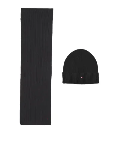 TOMMY HILFIGER SET BERRETTO E SCIARPA NERO TOMMY HILFIGER SET BERRETTO E SCIARPA NERO