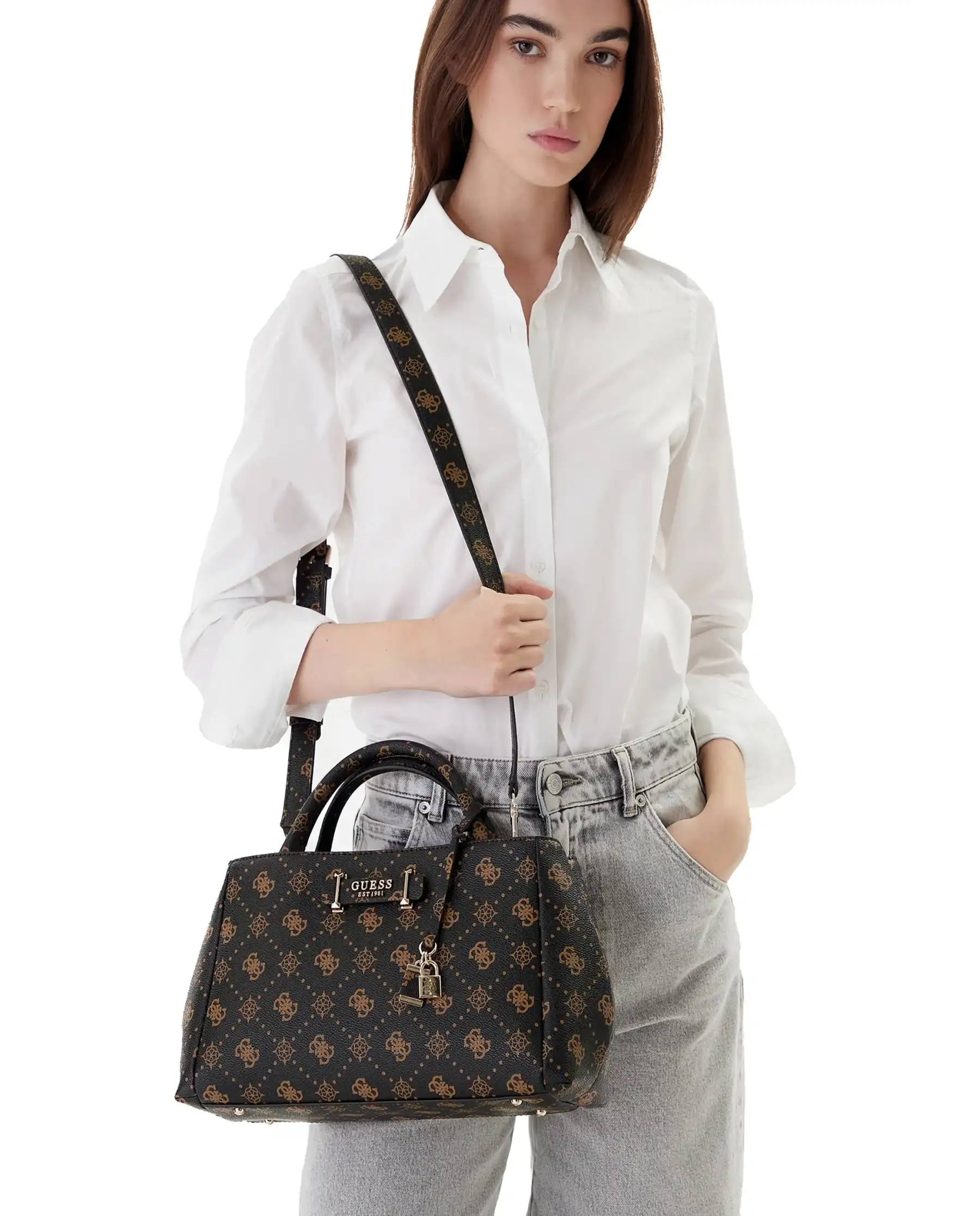 GUESS BORSA CARRIE LOGO MARRONE