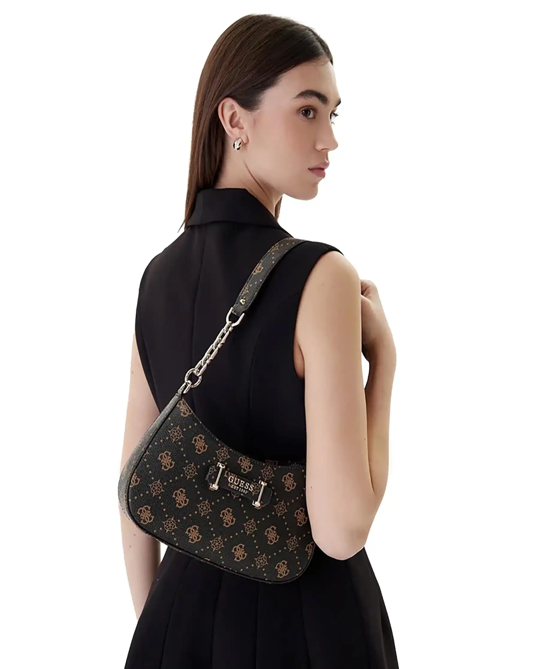 GUESS BORSA CARRIE LOGO MARRONE