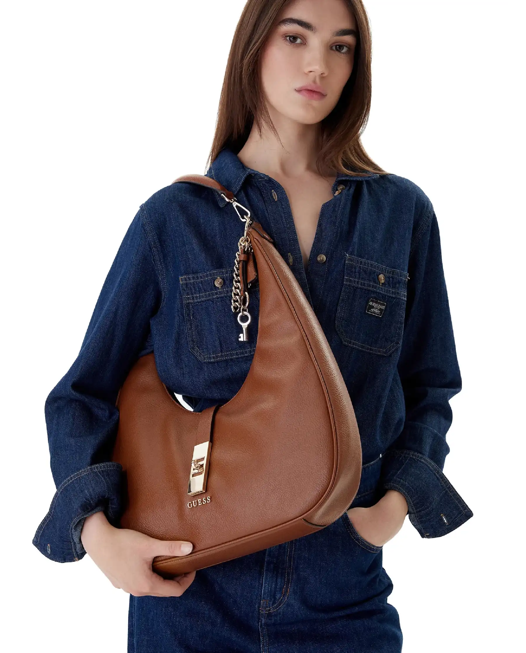 GUESS BORSA BROOKE HOBO COGNAC