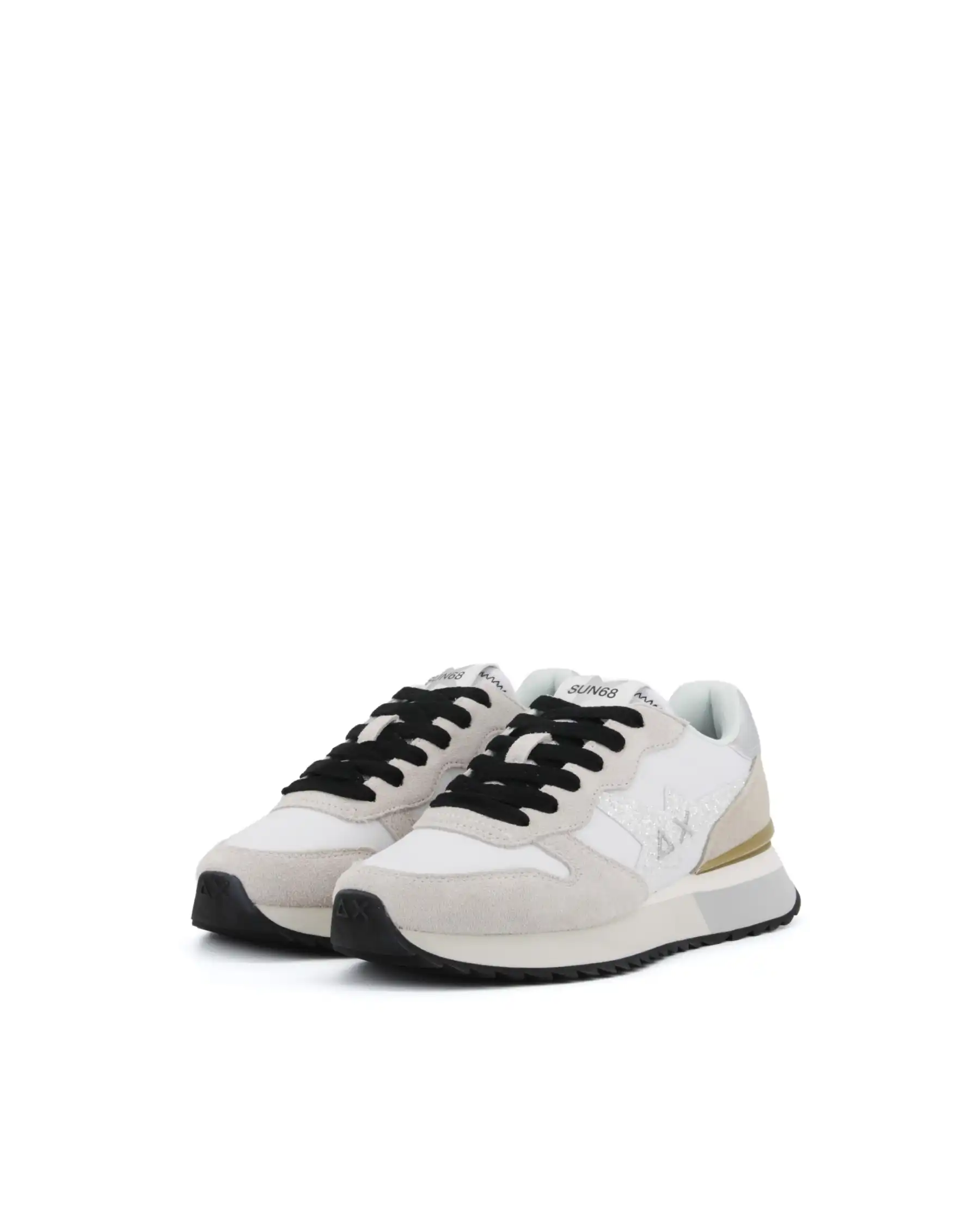 SUN 68 SNEAKERS STARGIRL GLITTER LOGO BIANCO