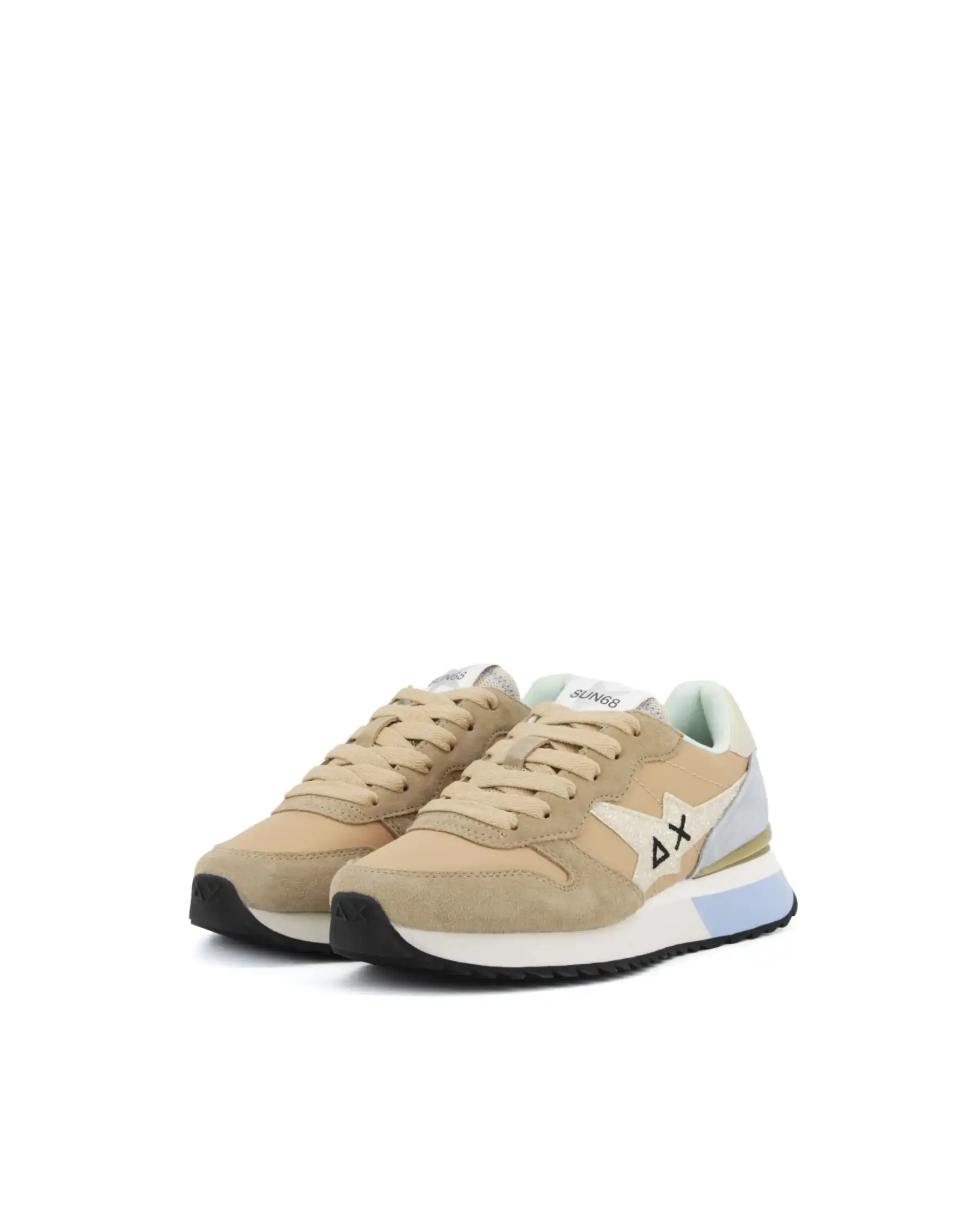 SUN 68 SNEAKERS STARGIRL GLITTER LOGO BEIGE