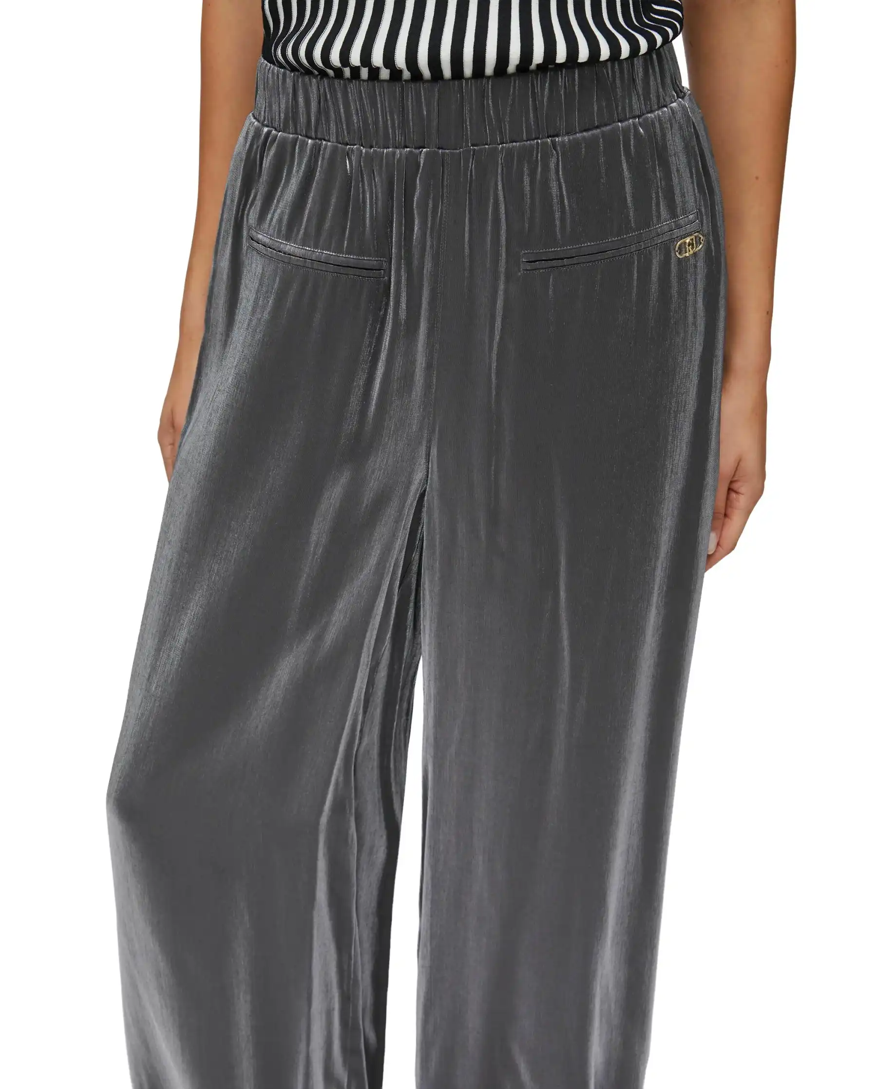 LIU JO PANTALONI FLARE LAMINATI ARGENTO