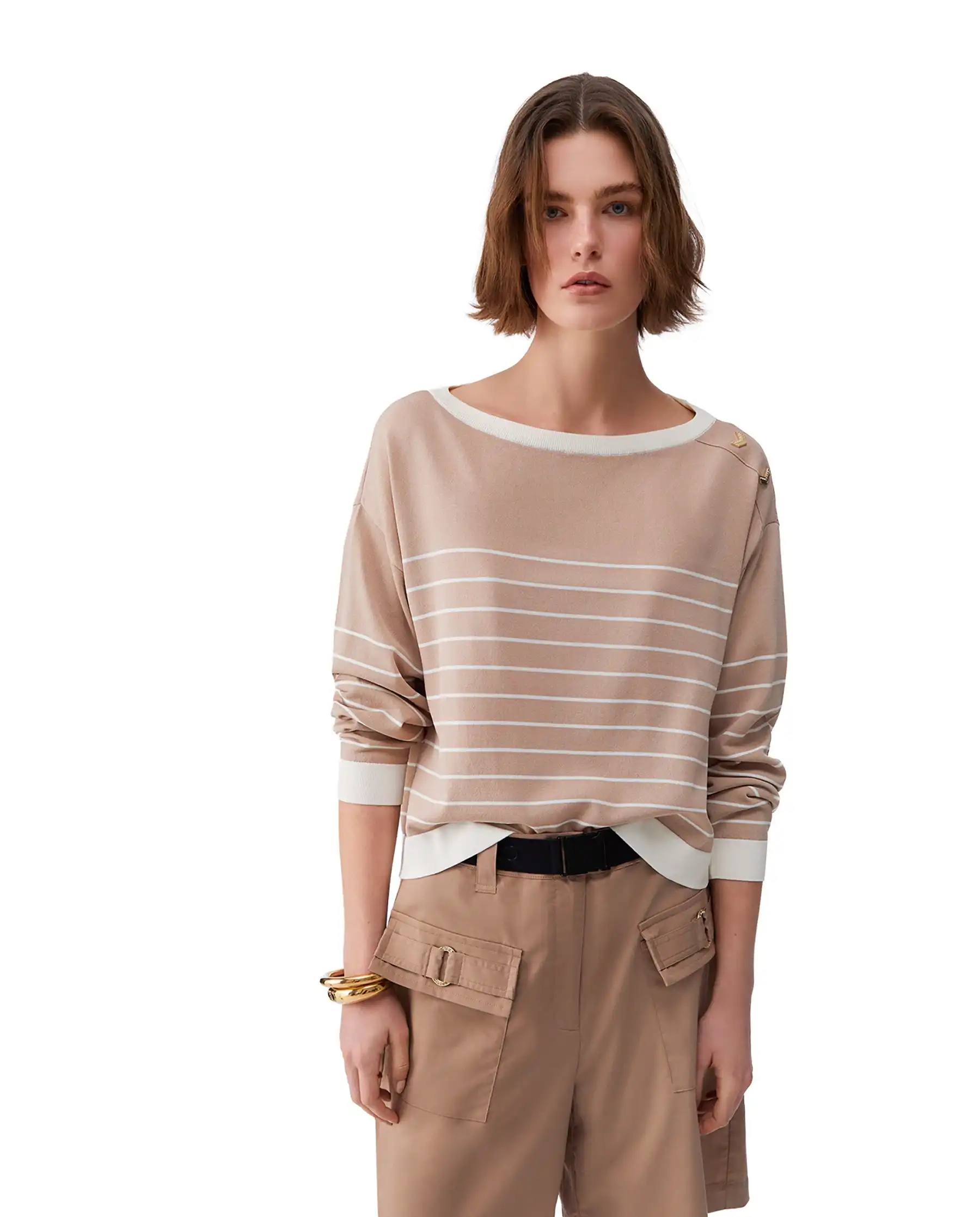 LIU JO MAGLIA A RIGHE CAMMELLO