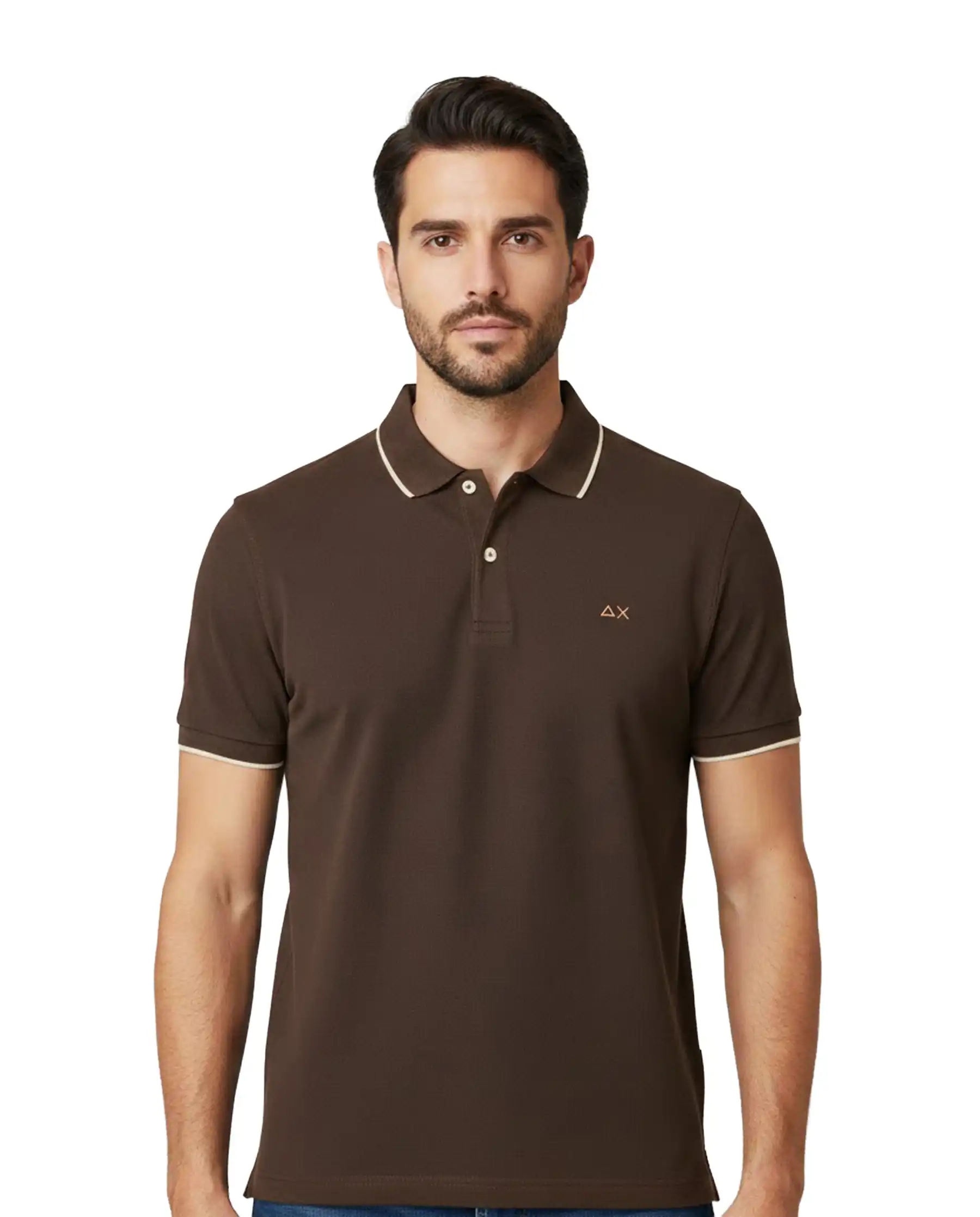 SUN 68 POLO SMALL STRIPE MARRONE
