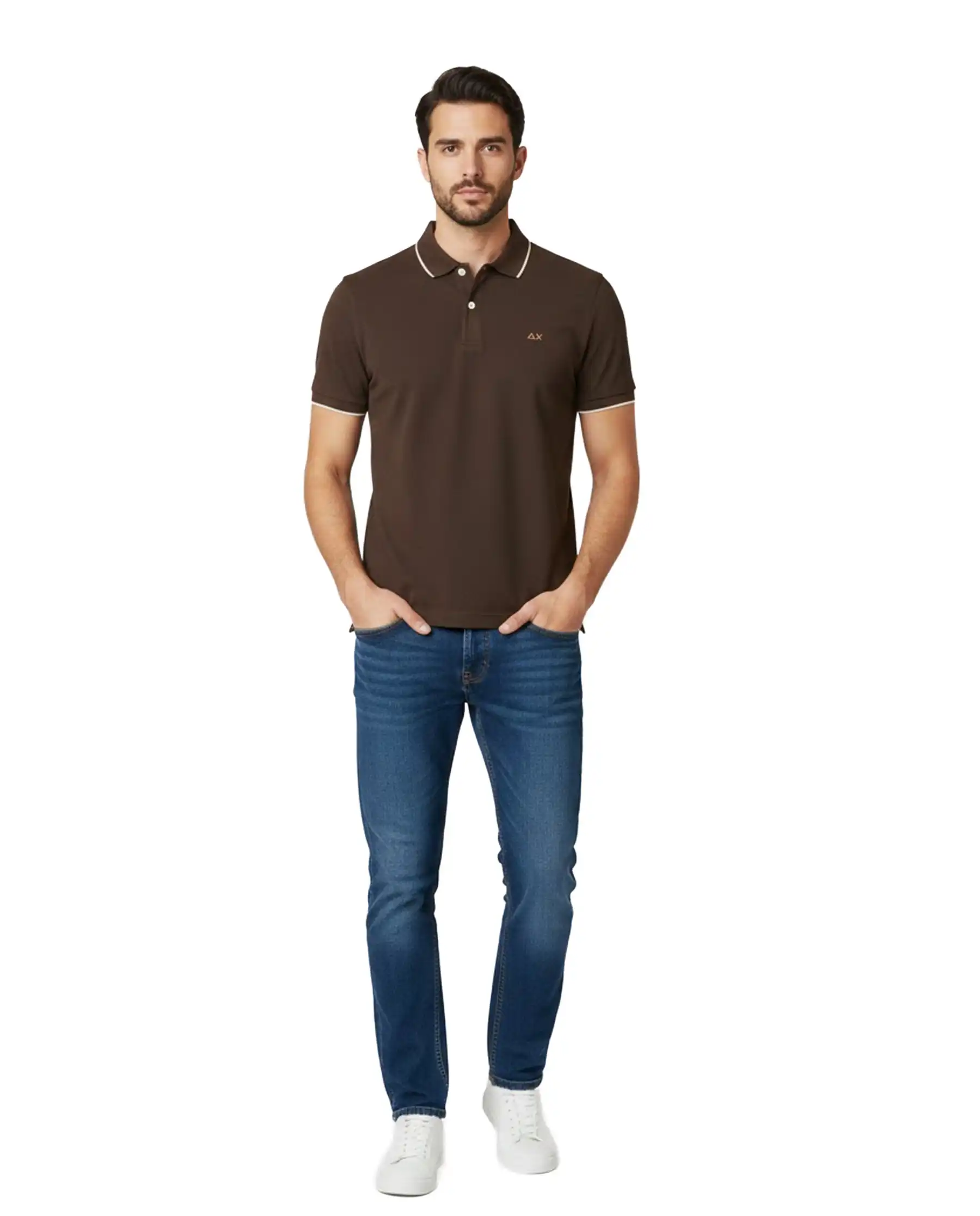 SUN 68 POLO SMALL STRIPE MARRONE