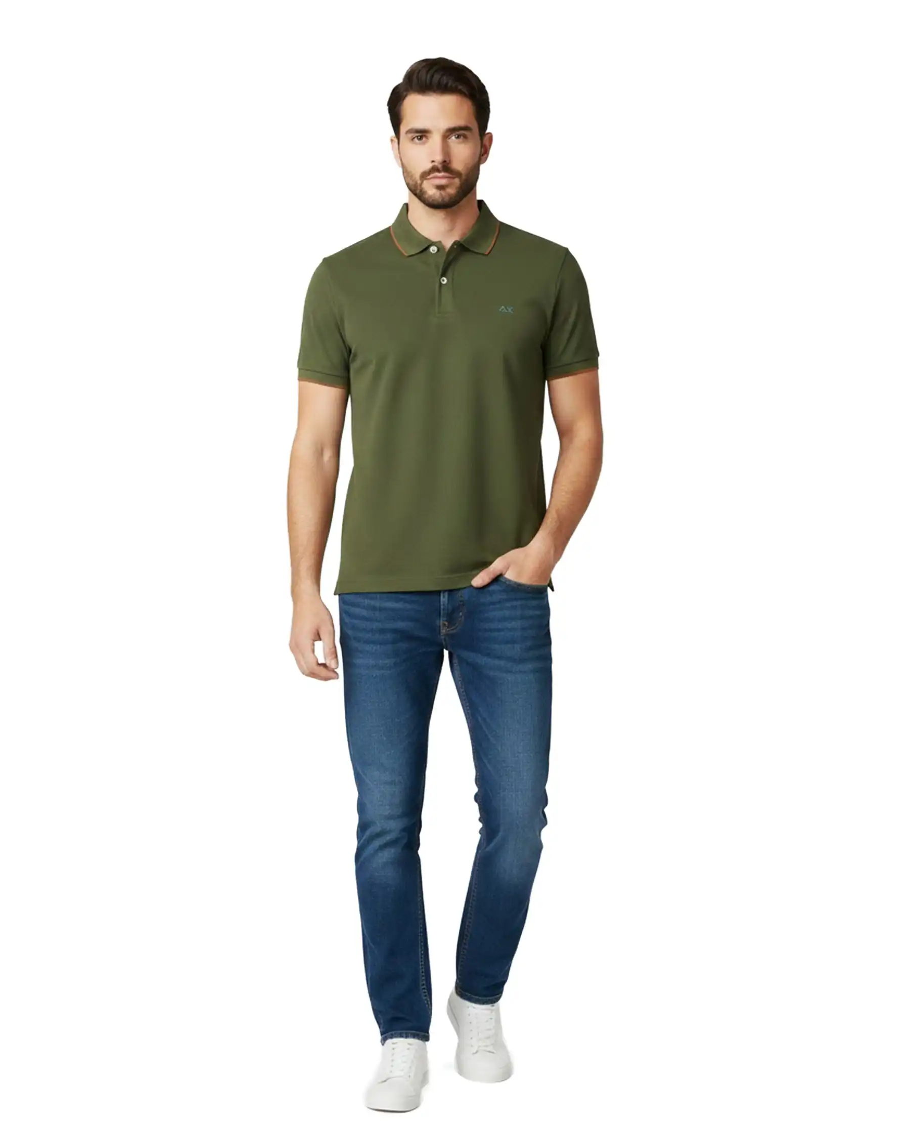 SUN 68 POLO SMALL STRIPE VERDE MILITARE