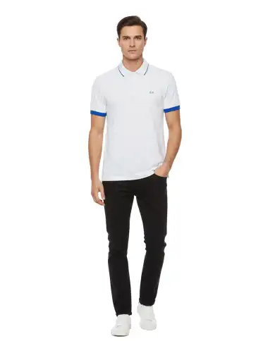 SUN 68 POLO SMALL STRIPE FLUO BIANCO