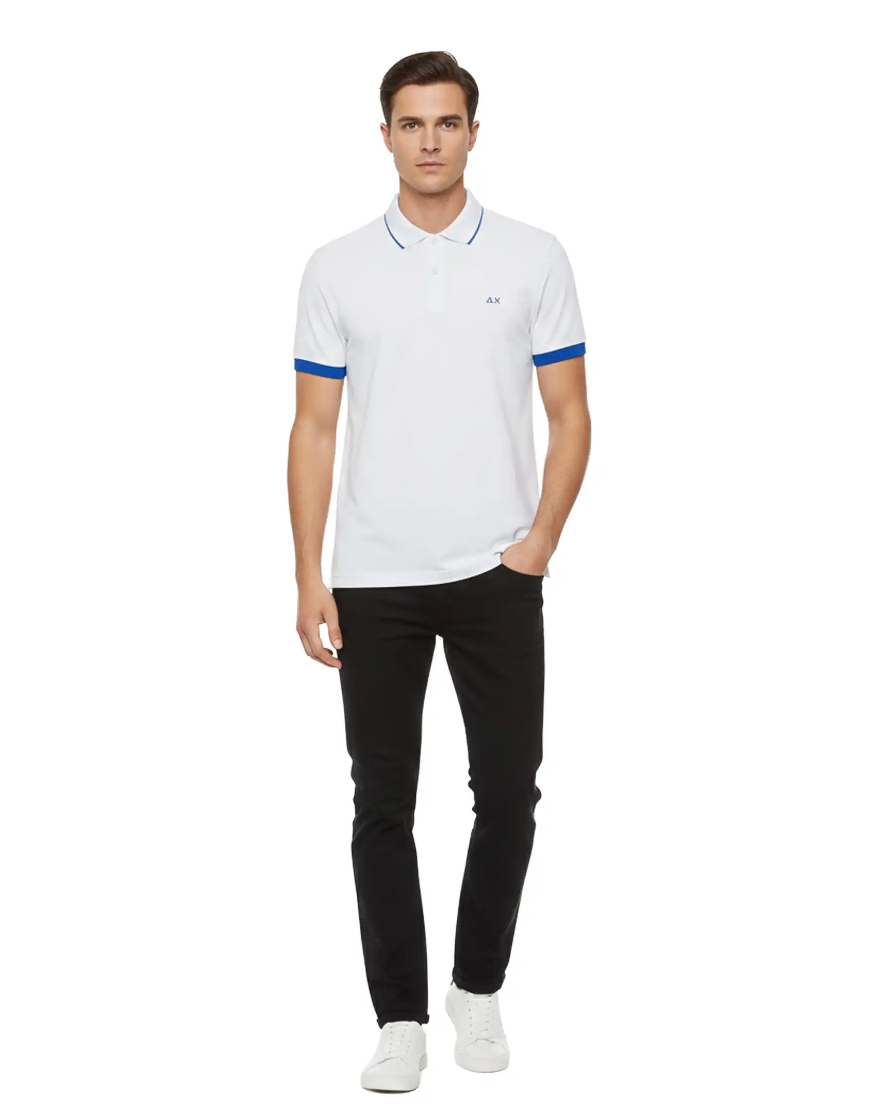 SUN 68 POLO SMALL STRIPE FLUO BIANCO