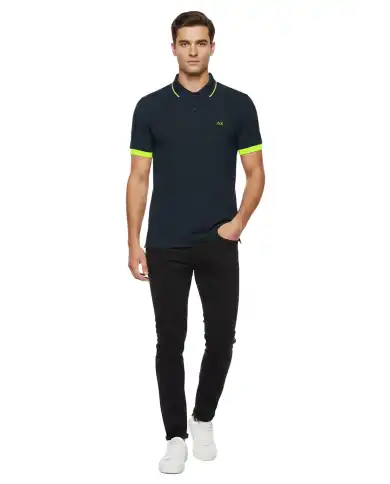 SUN 68 POLO SMALL STRIPE FLUO BLU