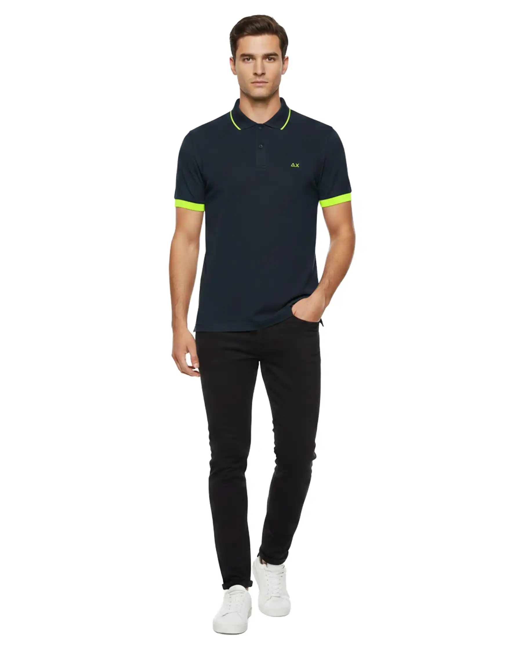 SUN 68 POLO SMALL STRIPE FLUO BLU