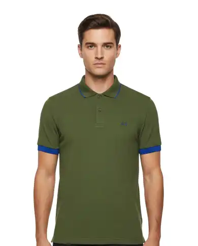 SUN 68 POLO SMALL STRIPE FLUO VERDE MILITARE