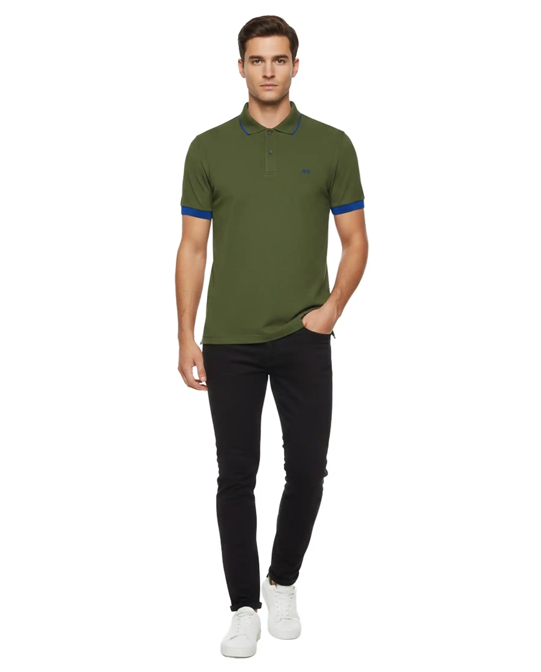 SUN 68 POLO SMALL STRIPE FLUO VERDE MILITARE