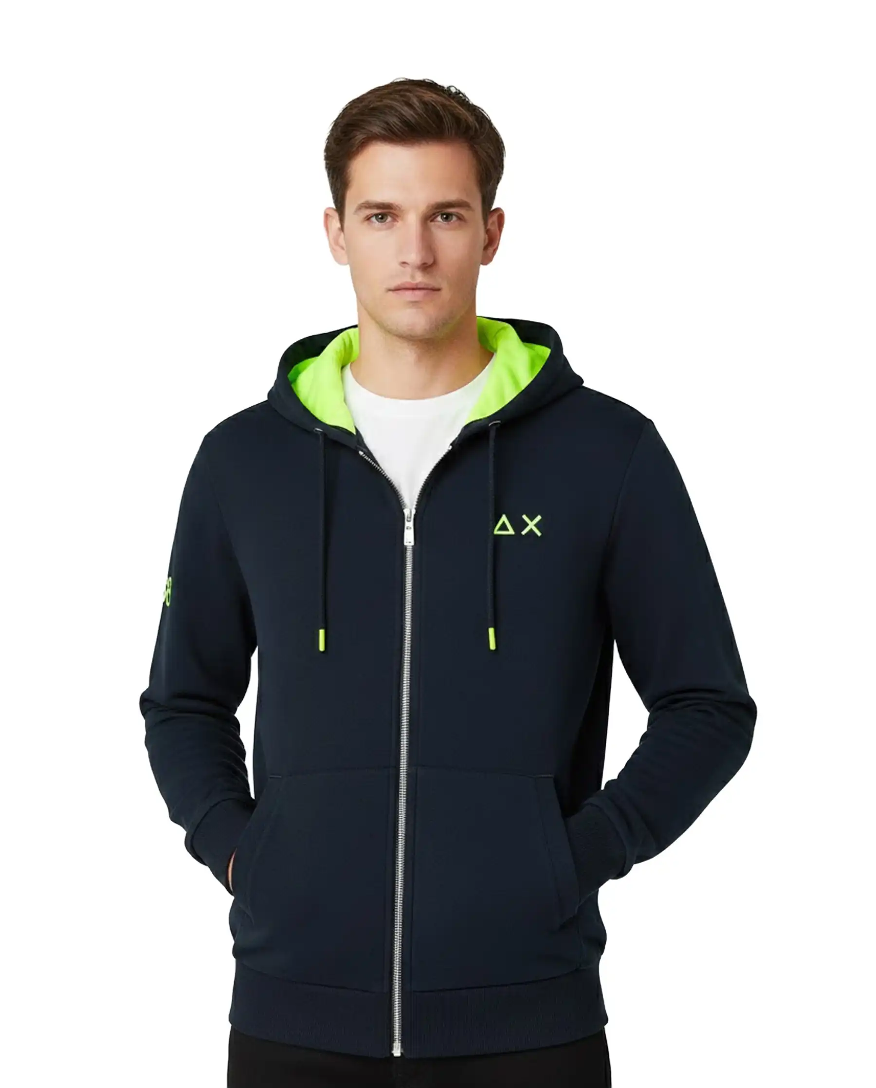 SUN 68 FELPA CON CAPPUCCIO FLUO BASIC BLU