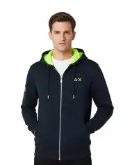 SUN 68 FELPA CON CAPPUCCIO FLUO BASIC BLU