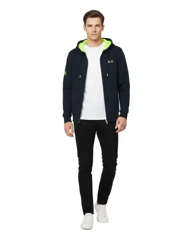 SUN 68 FELPA CON CAPPUCCIO FLUO BASIC BLU