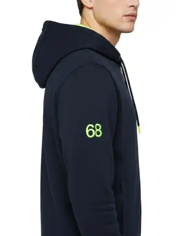 SUN 68 FELPA CON CAPPUCCIO FLUO BASIC BLU