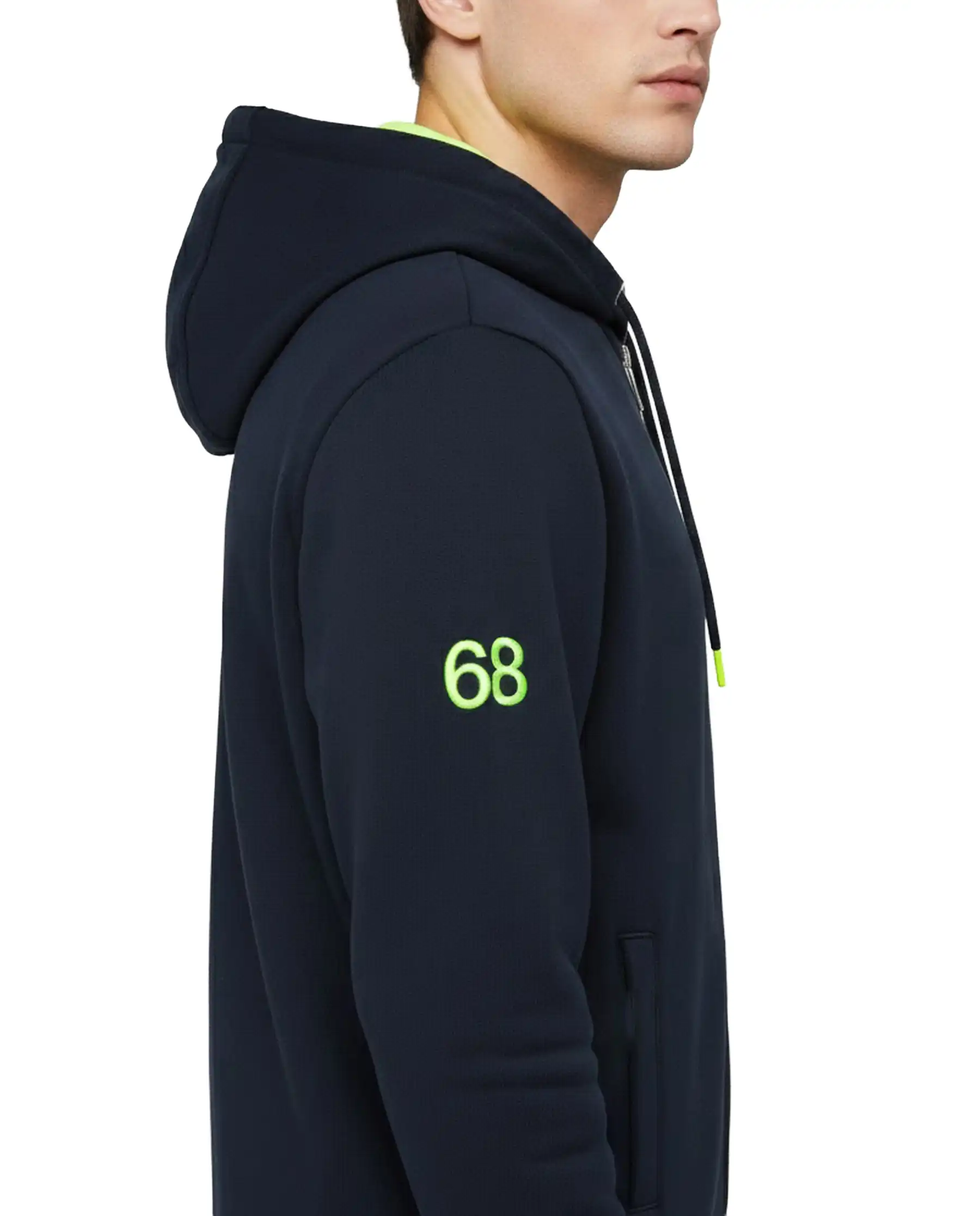 SUN 68 FELPA CON CAPPUCCIO FLUO BASIC BLU