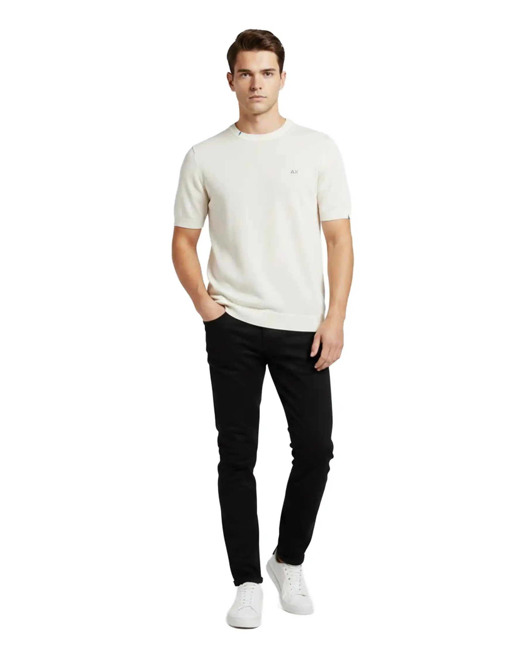 SUN 68 T-SHIRT SWEATER BASIC PANNA