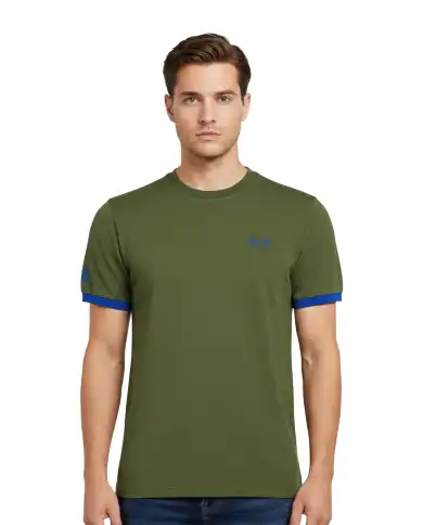 SUN 68 T-SHIRT PIQUET LOGO FLUO VERDE MILITARE