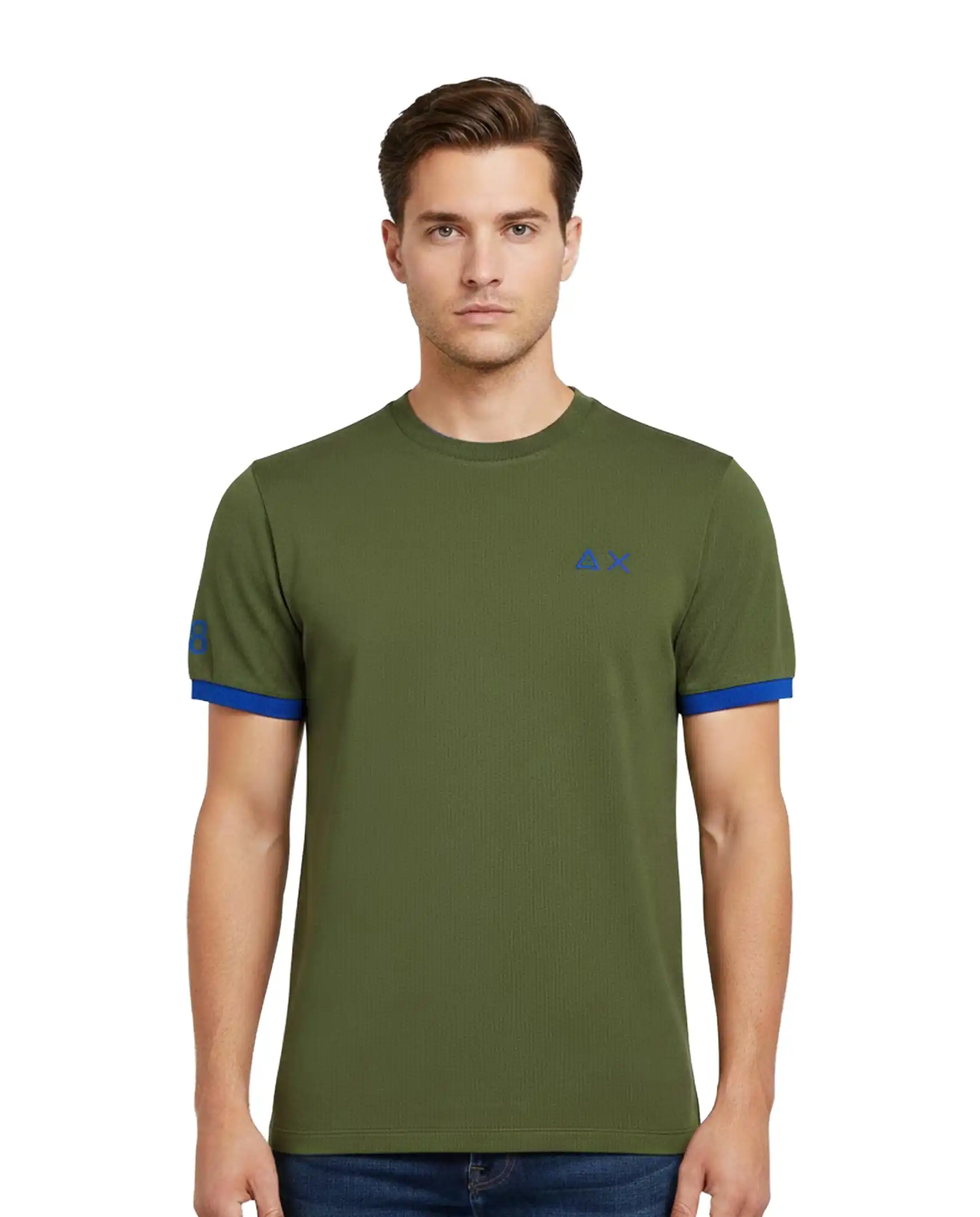 SUN 68 T-SHIRT PIQUET LOGO FLUO VERDE MILITARE