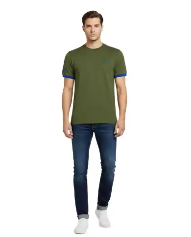 SUN 68 T-SHIRT PIQUET LOGO FLUO VERDE MILITARE