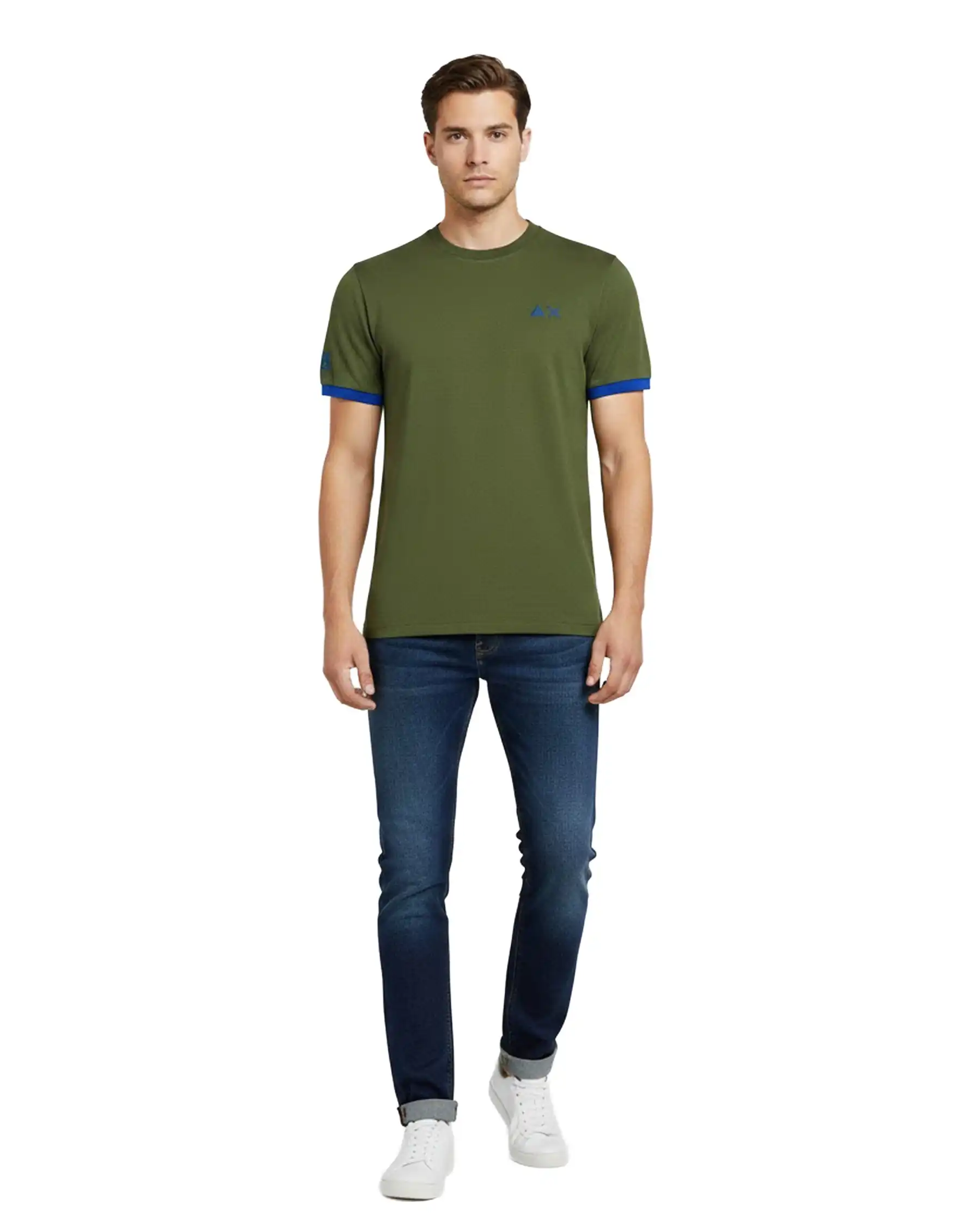 SUN 68 T-SHIRT PIQUET LOGO FLUO VERDE MILITARE