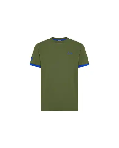 SUN 68 T-SHIRT PIQUET LOGO FLUO VERDE MILITARE
