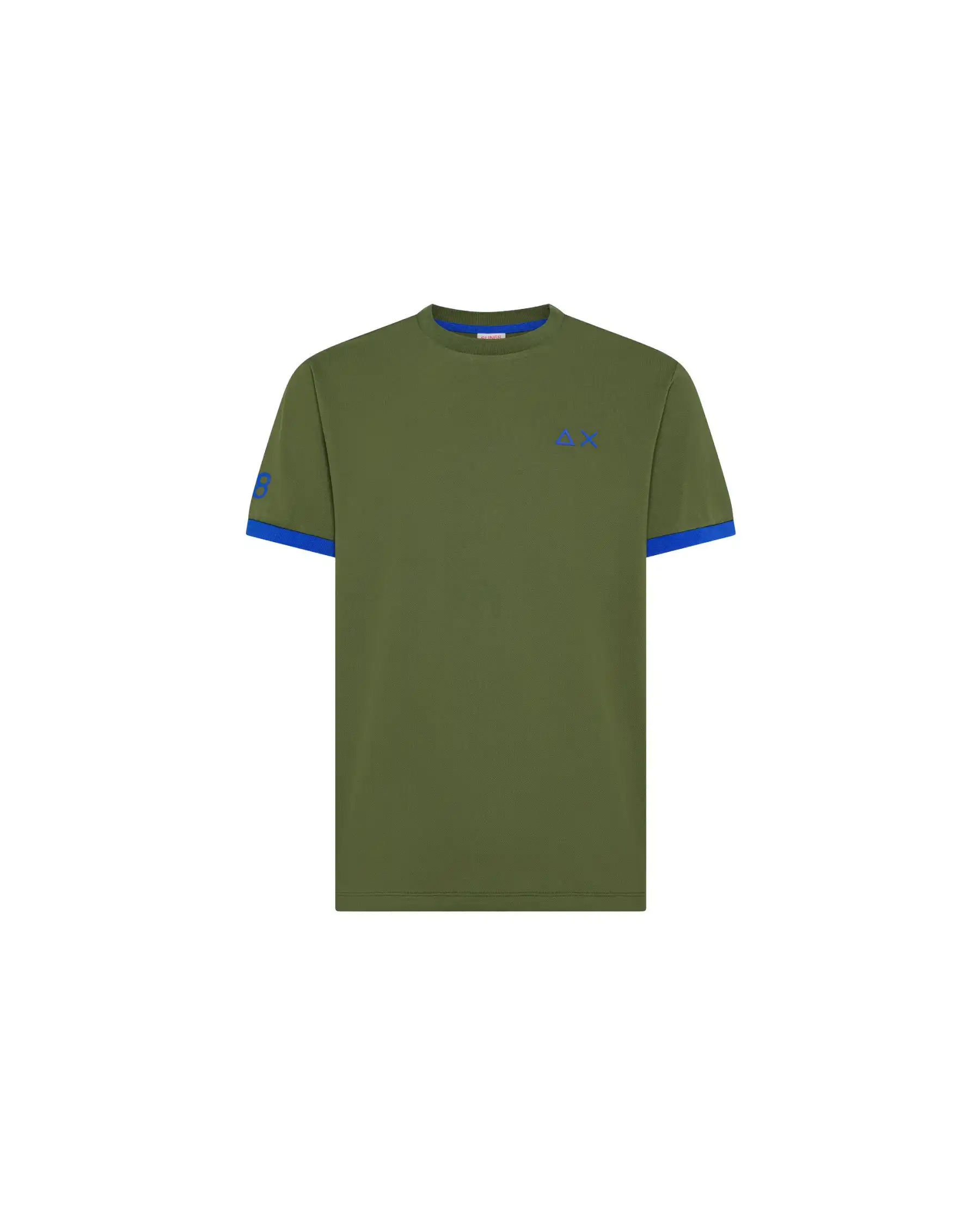 SUN 68 T-SHIRT PIQUET LOGO FLUO VERDE MILITARE