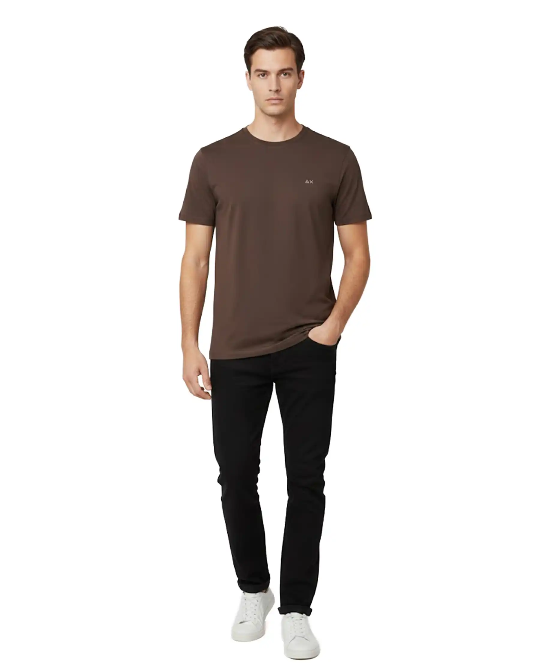 SUN 68 T-SHIRT JERSEY MERCERIZED MARRONE