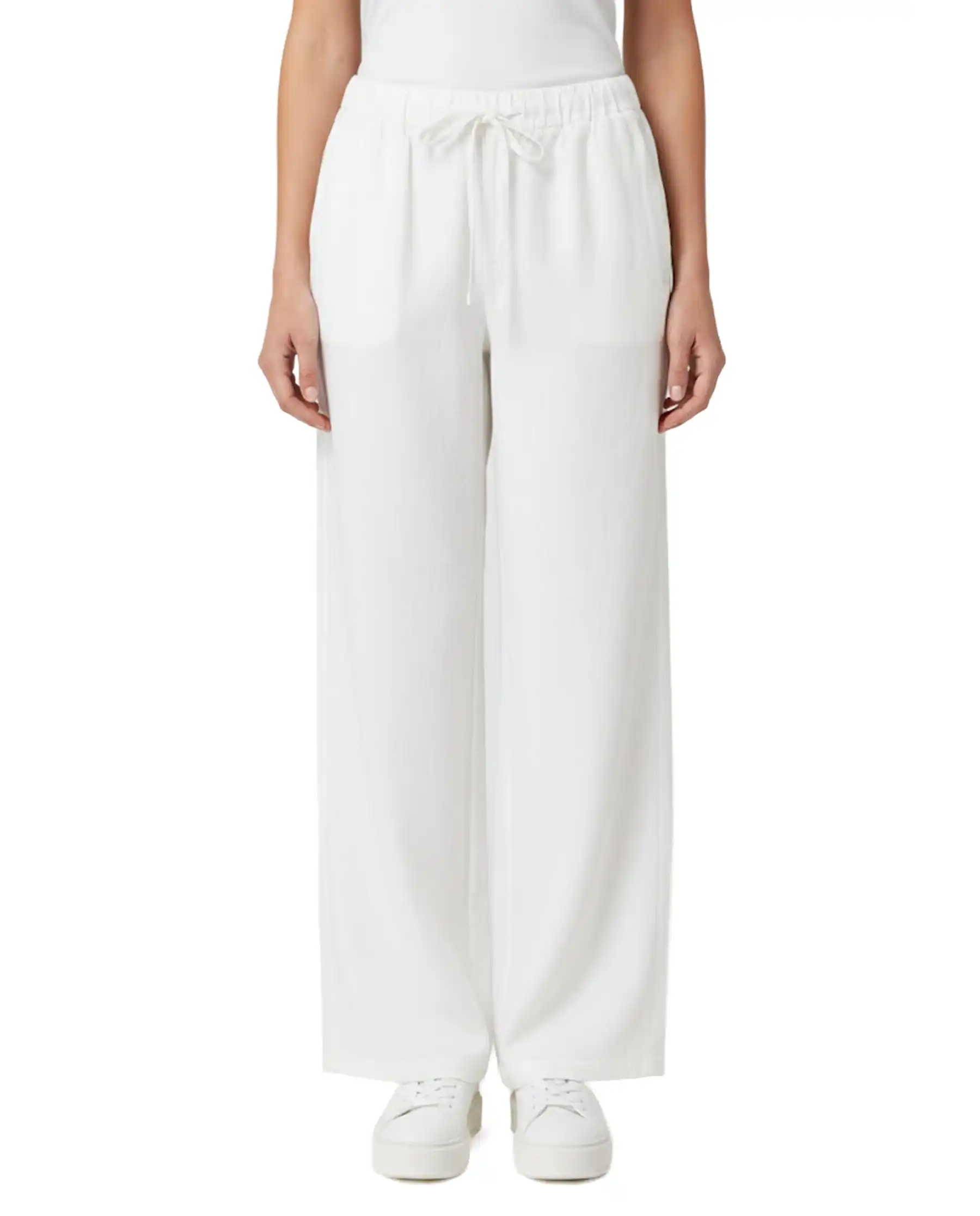 SUN 68 PANTALONI WIDE LEG LINEN PANNA