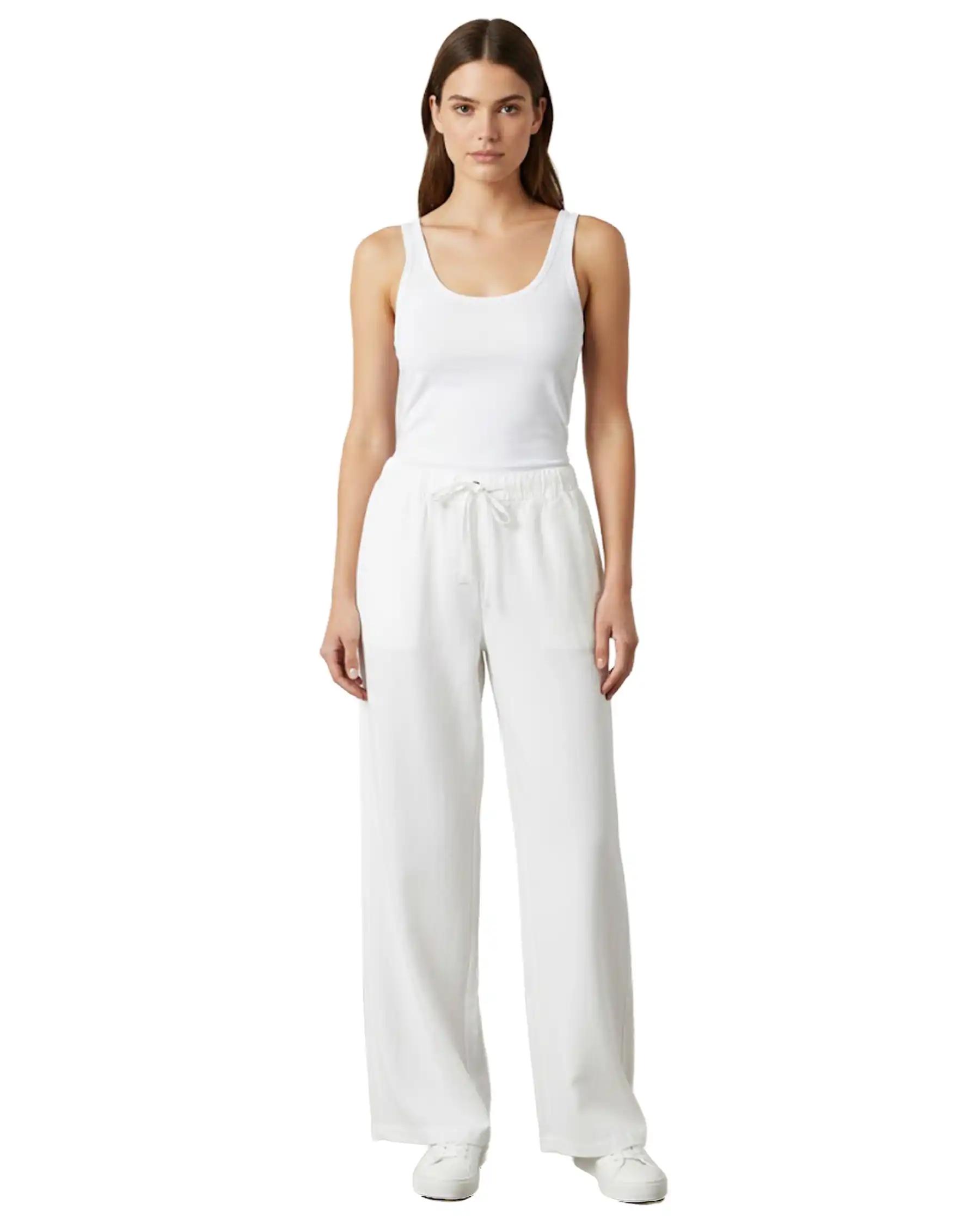 SUN 68 PANTALONI WIDE LEG LINEN PANNA