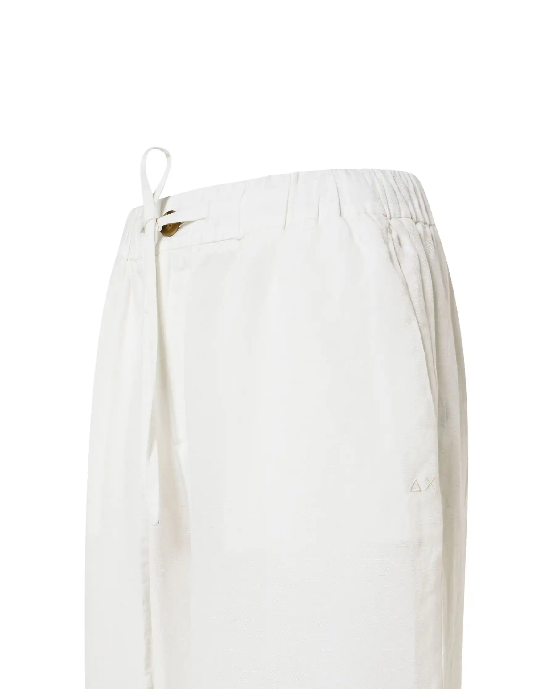 SUN 68 PANTALONI WIDE LEG LINEN PANNA