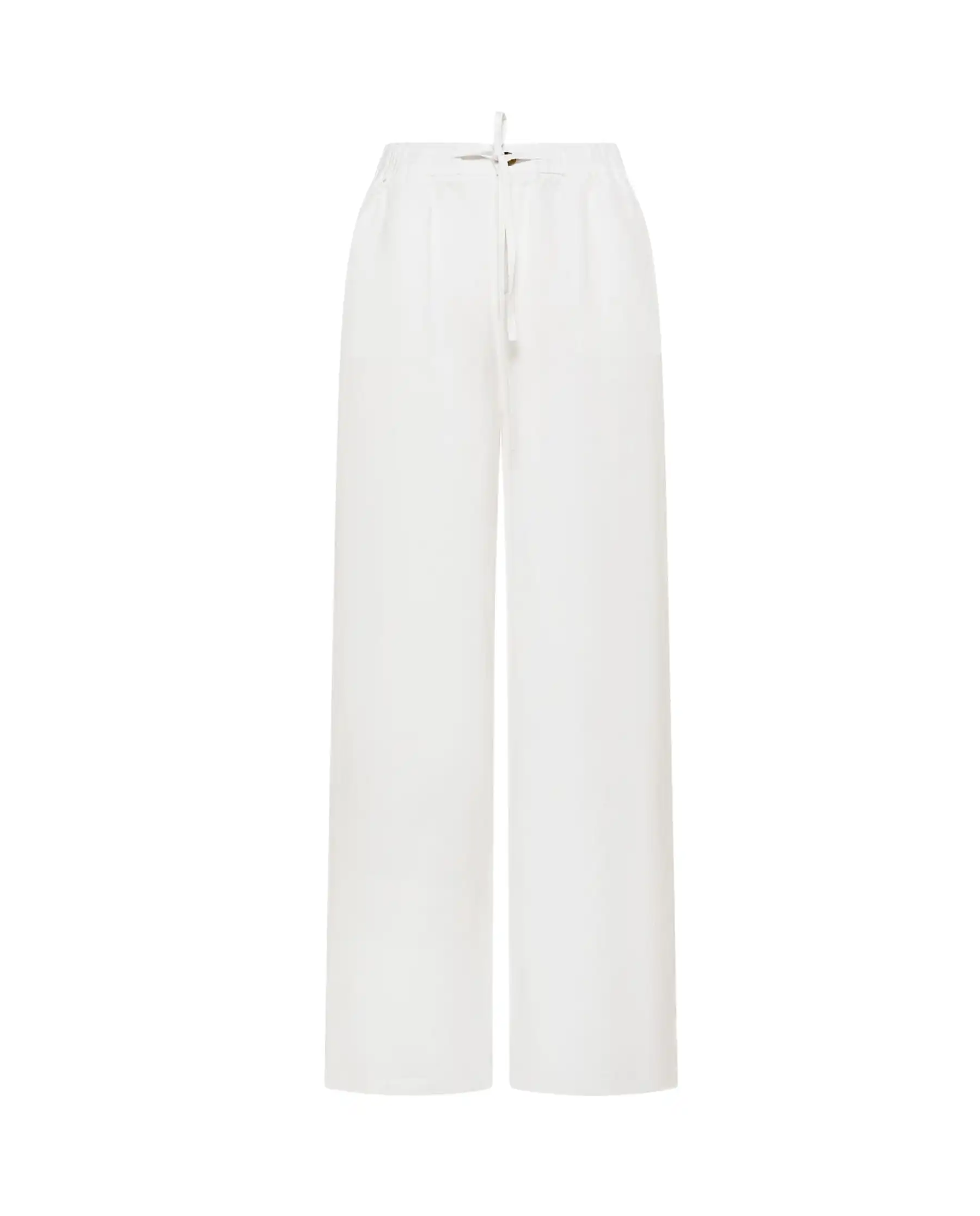 SUN 68 PANTALONI WIDE LEG LINEN PANNA