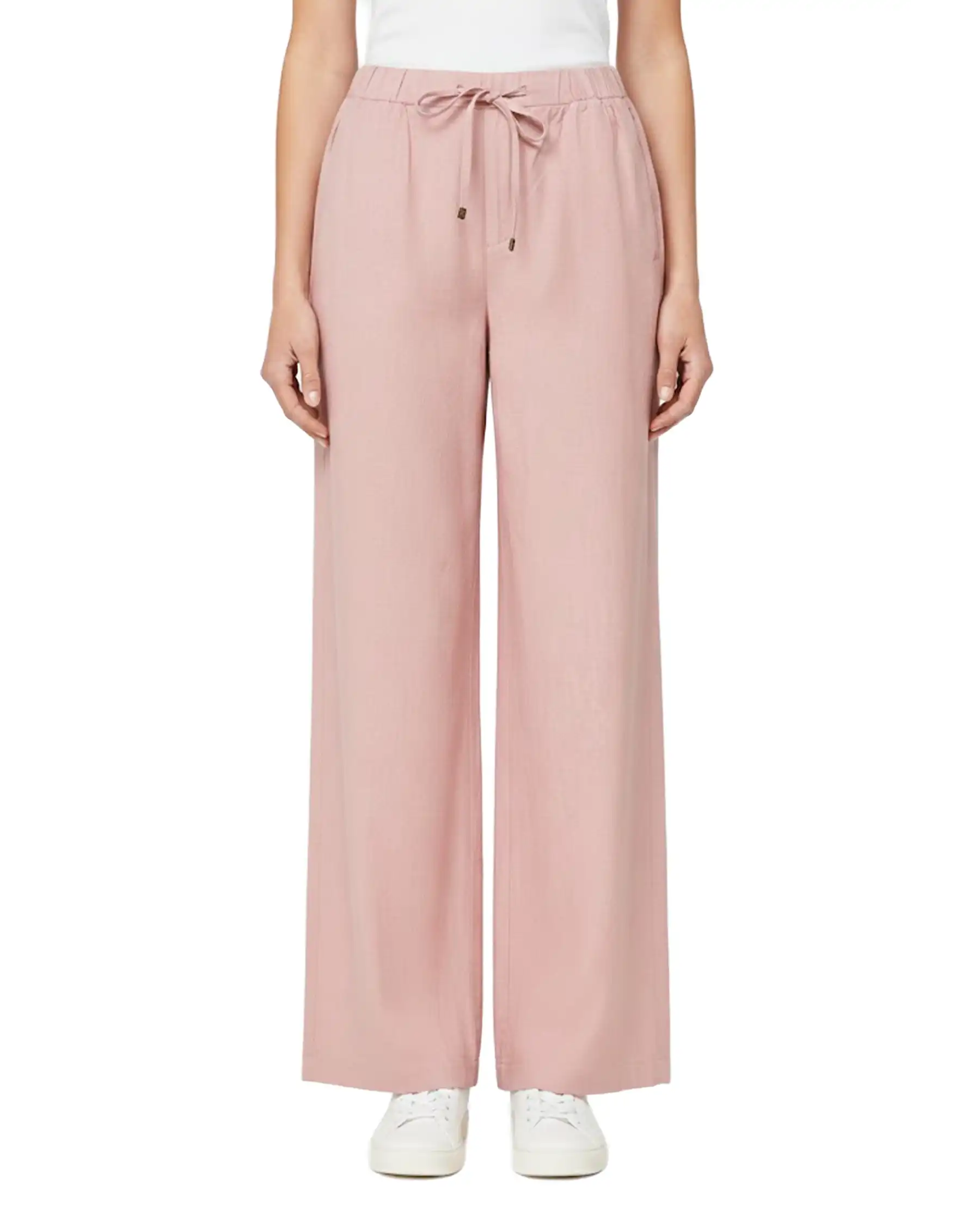 SUN 68 PANTALONI WIDE LEG LINEN ROSA