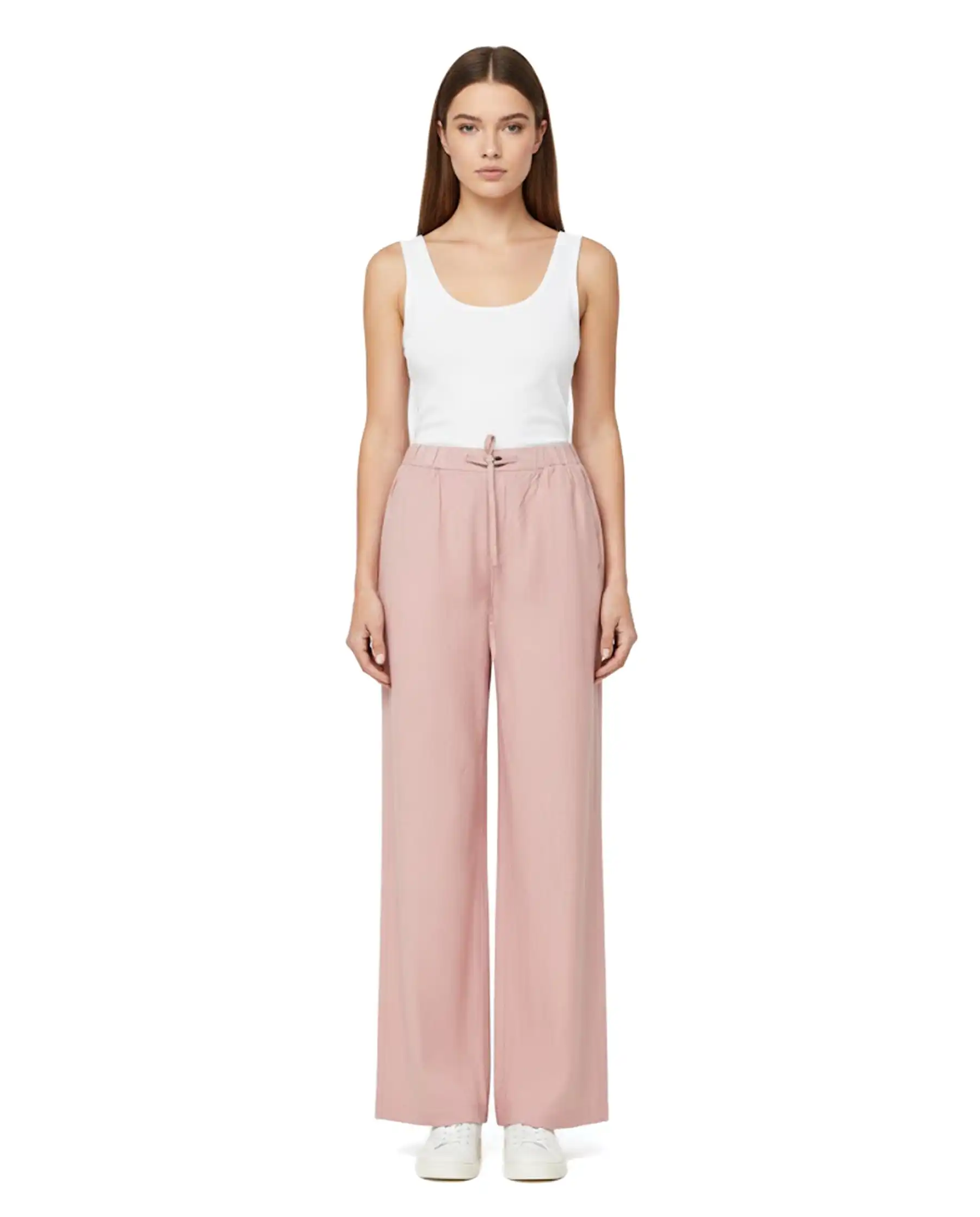 SUN 68 PANTALONI WIDE LEG LINEN ROSA