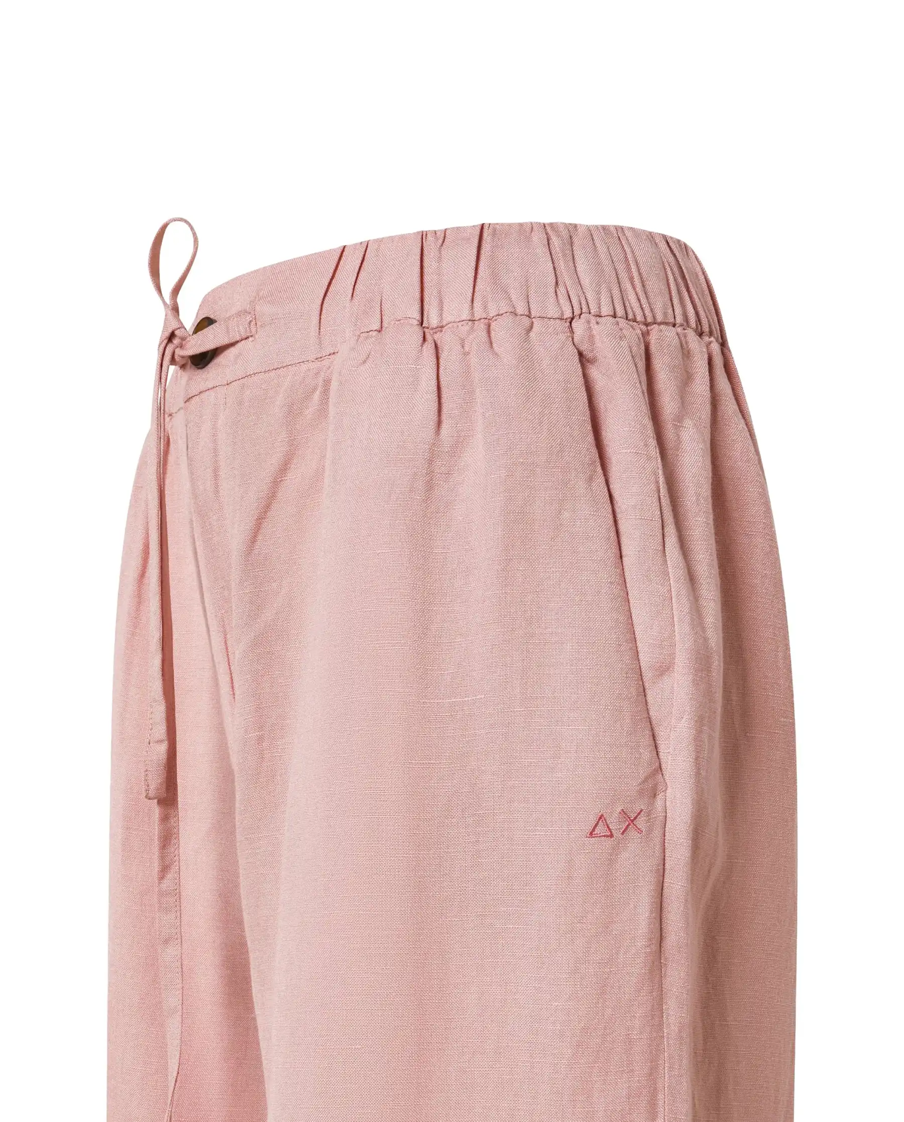 SUN 68 PANTALONI WIDE LEG LINEN ROSA