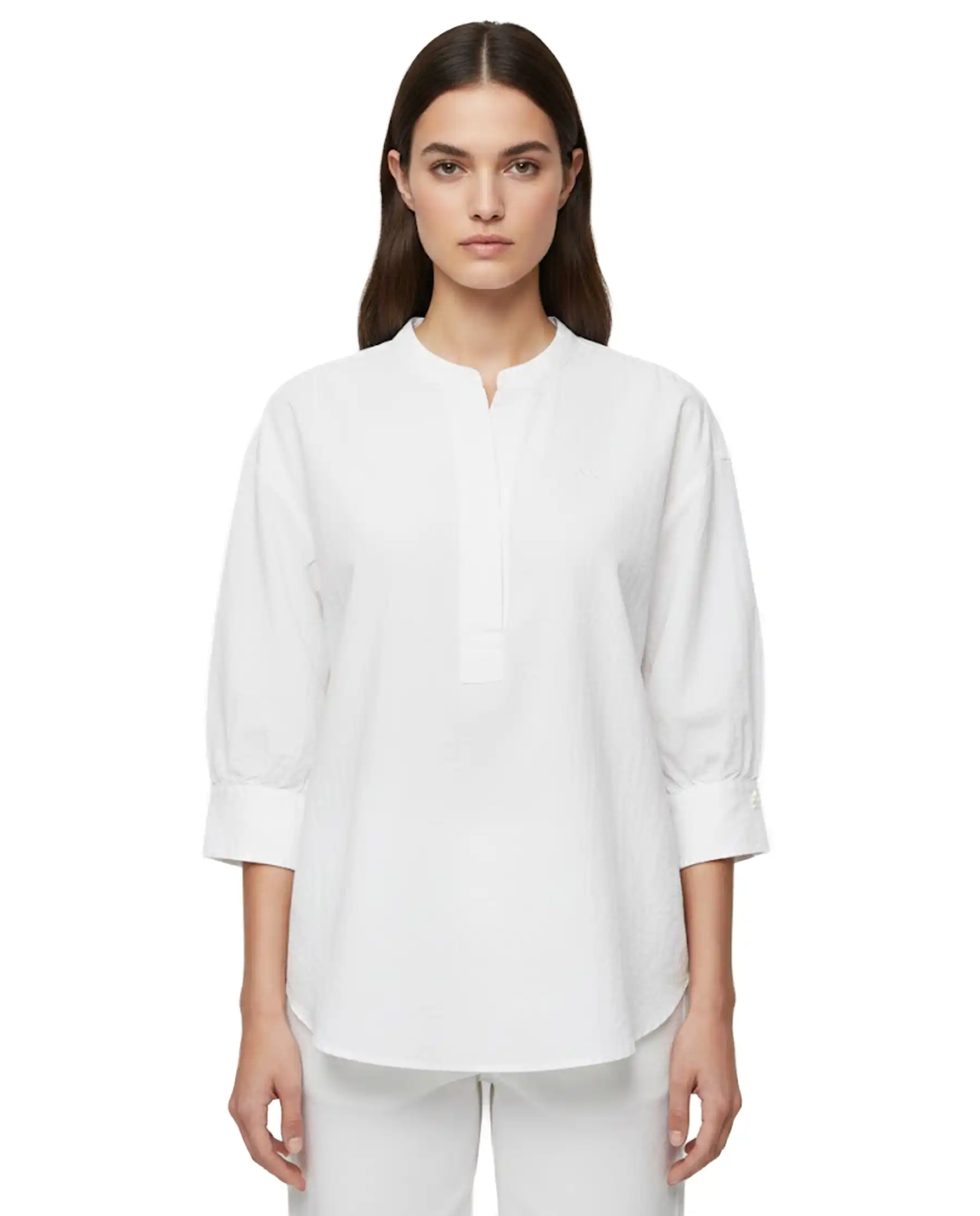 SUN 68 BLUSA HENLEY LINEN PANNA