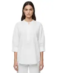 SUN 68 BLUSA HENLEY LINEN PANNA