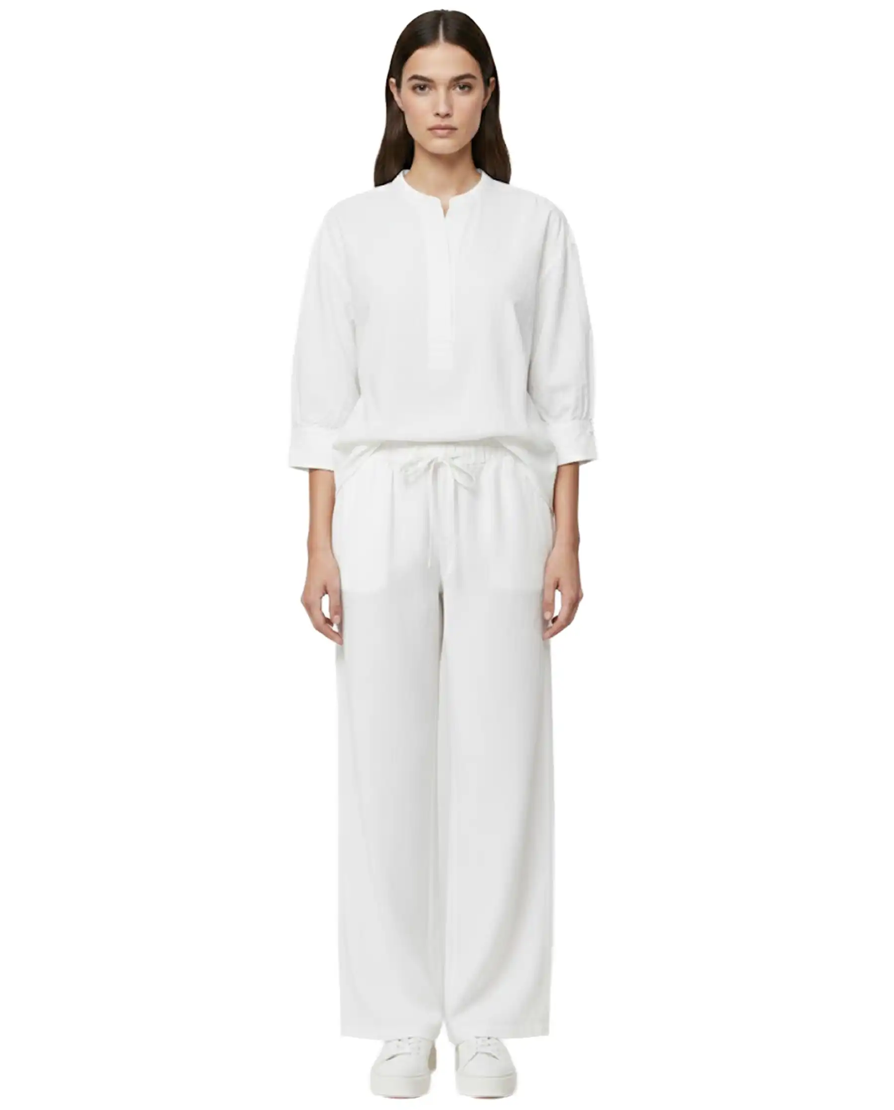 SUN 68 BLUSA HENLEY LINEN PANNA