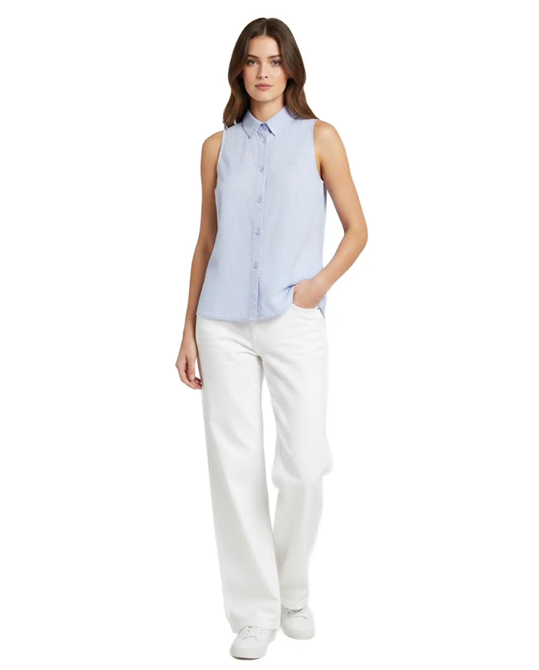 SUN 68 TOP SLEEVES SEERSUCKER LILLA