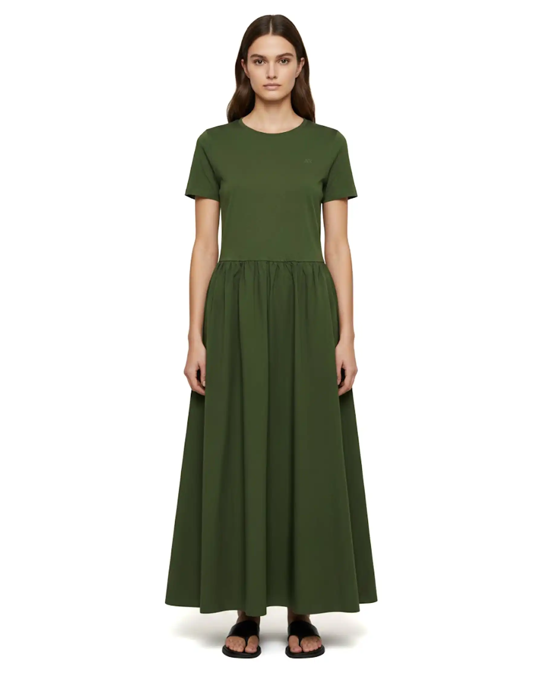 SUN 68 ABITO LUNGO MIXED FABRIC VERDE MILITARE