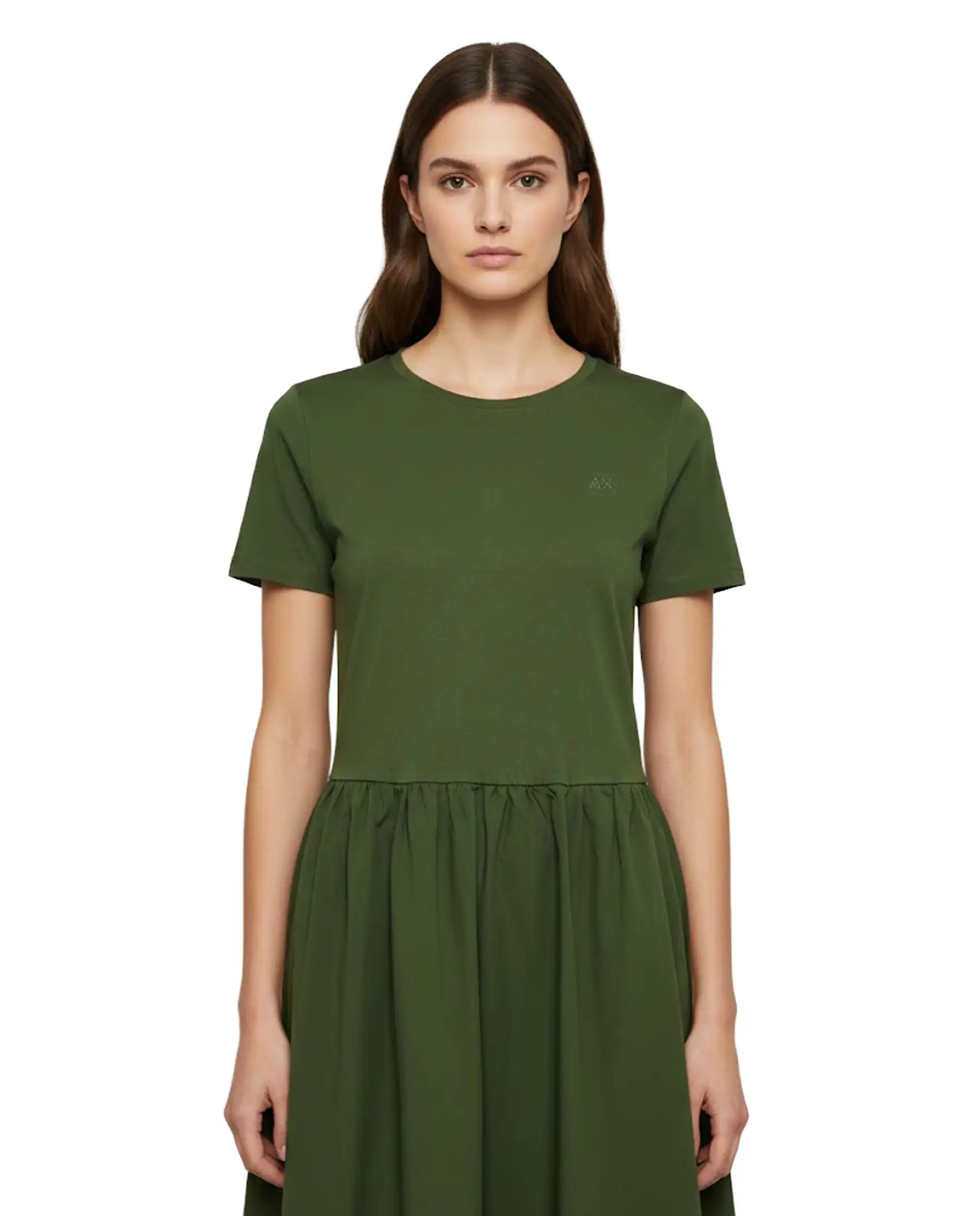 SUN 68 ABITO LUNGO MIXED FABRIC VERDE MILITARE