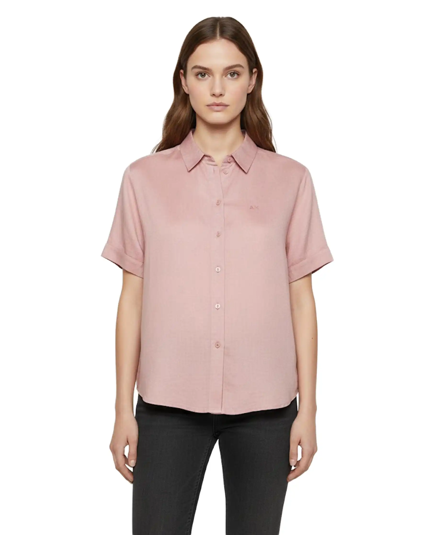 SUN 68 CAMICIA A MANICHE CORTE SLEEVES ROSA
