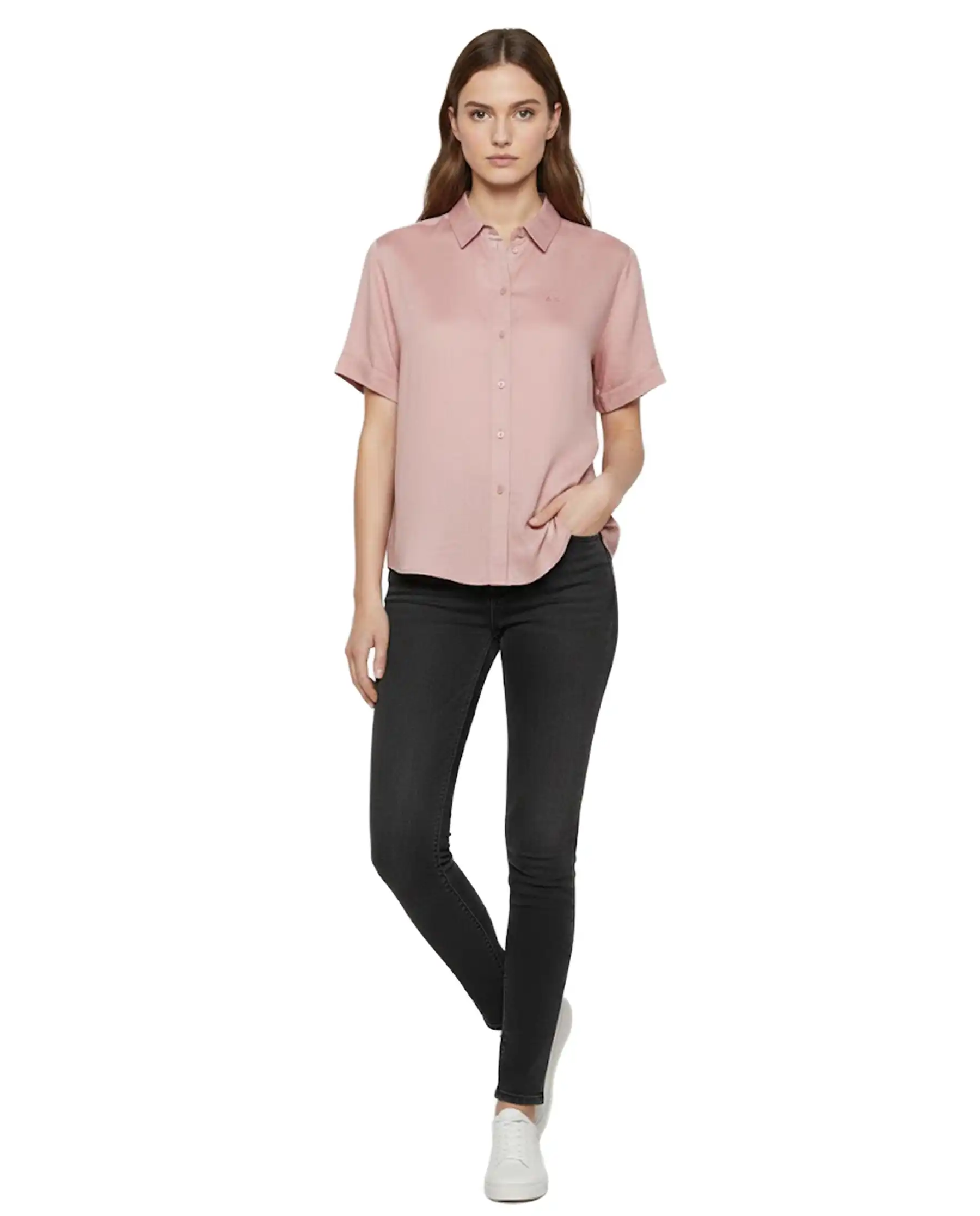 SUN 68 CAMICIA A MANICHE CORTE SLEEVES ROSA