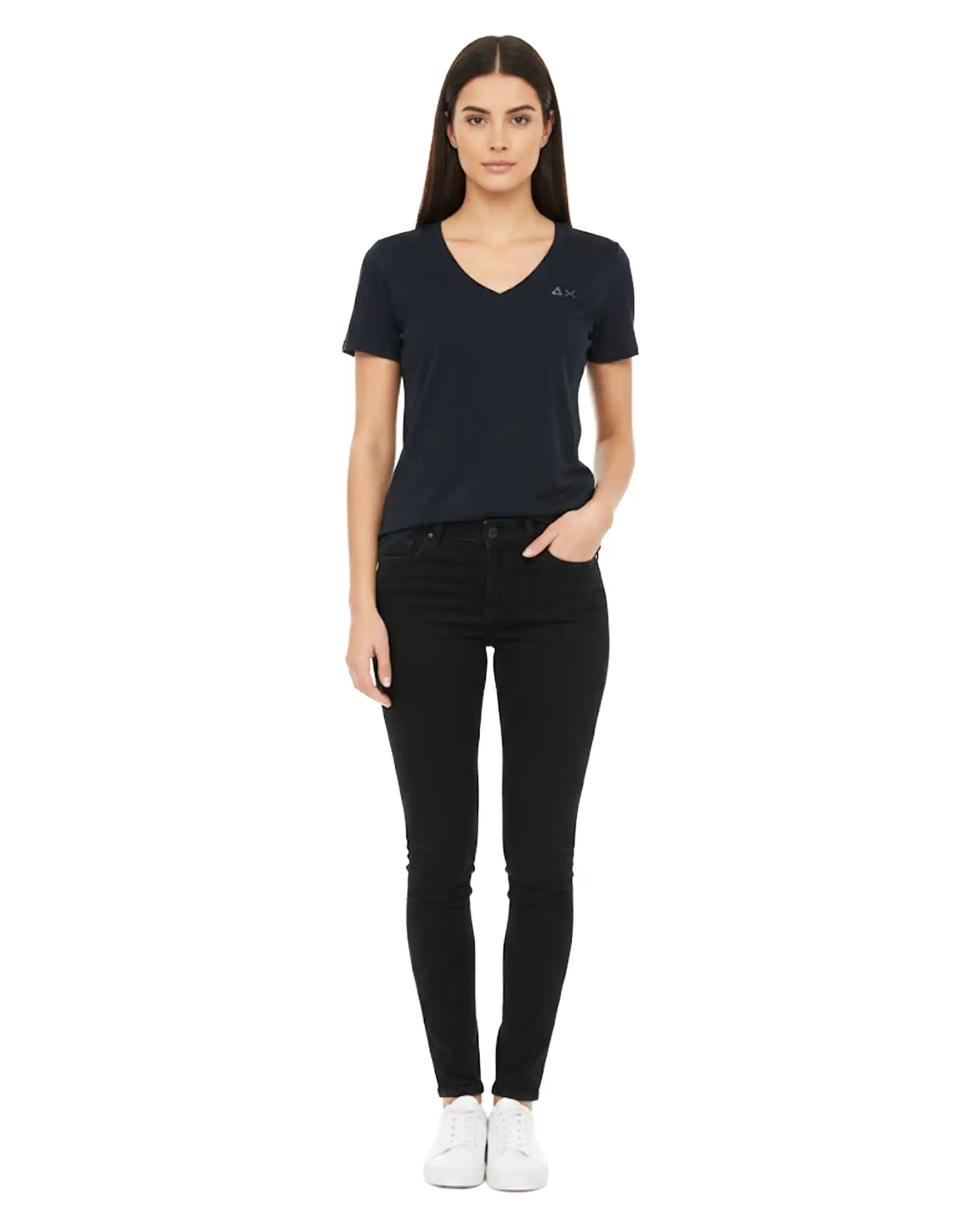 SUN 68 T-SHIRT V NECK PIQUET BLU