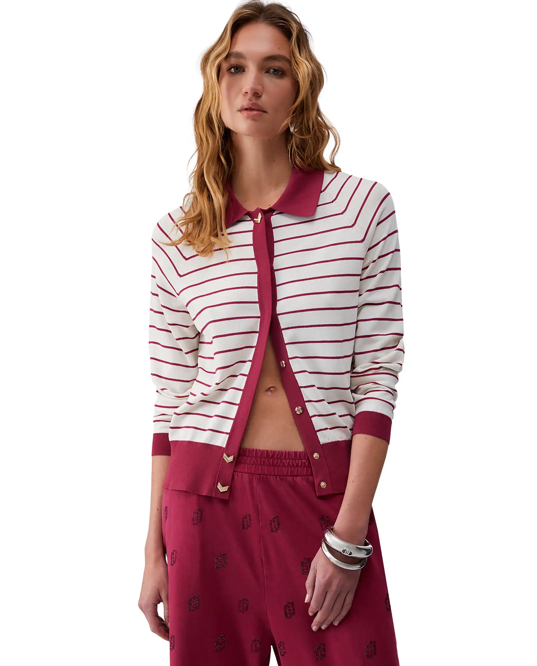 LIU JO CARDIGAN A RIGHE ROSSO